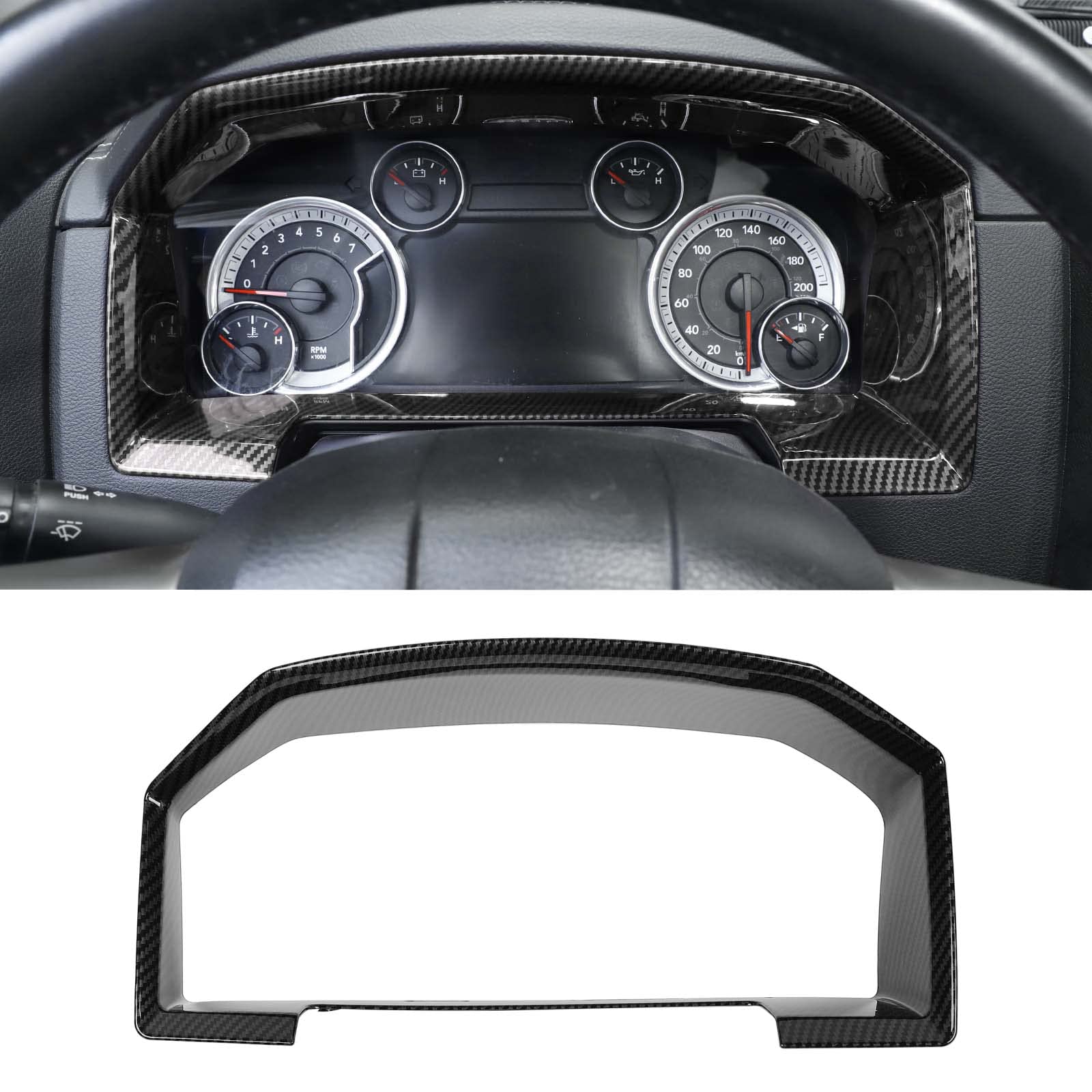 HTHE for Dodge RAM 1500 2500 3500 Center Console Dashboard Panel Decoration Cover Compatible with RAM 2010-2017(ABS, Carbon Fiber Black,1PC)
