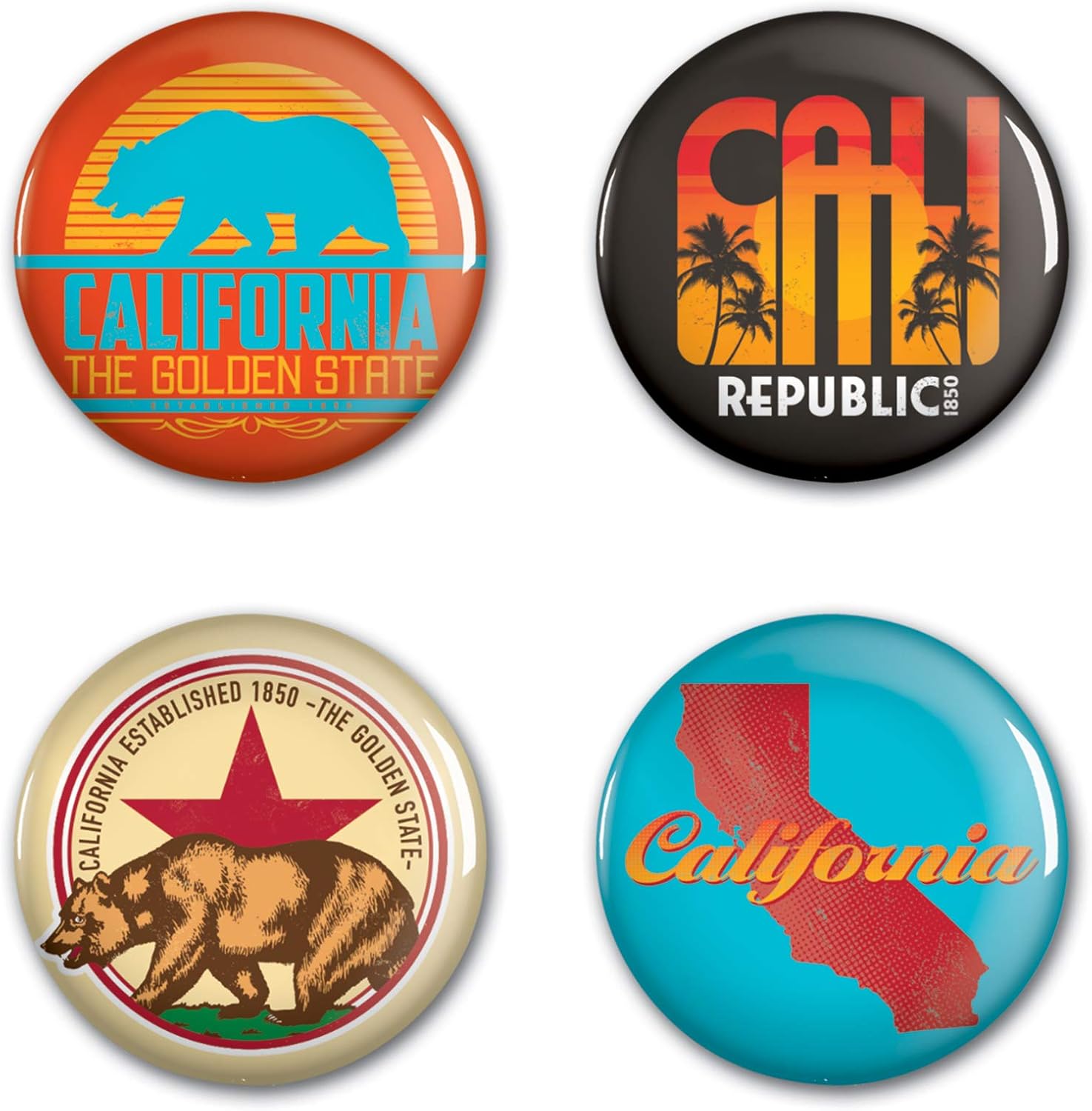 WinCraft Destination California State/California Button 4 Pack 1 1/4" RoundState/California Button 4 Pack 1 1/4" Round, Multi, NA