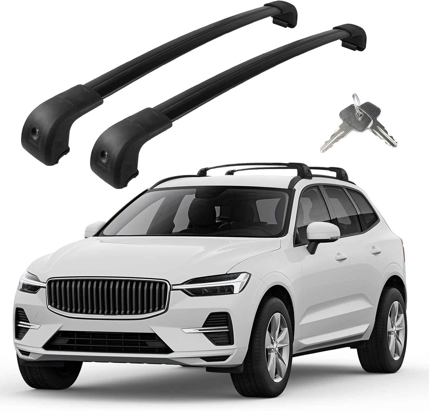 Roof Rack Cross Bars Compatible with Volvo XC-60 XC60 2018-2025, Adjustable Aluminum Heavy Duty 300 LBS Anti-Theft Lock Cargo Carrier Rooftop Crossbar Accessories for Bike, Basket, Snowboard, Luggage For Volvo XC60 2018-2025