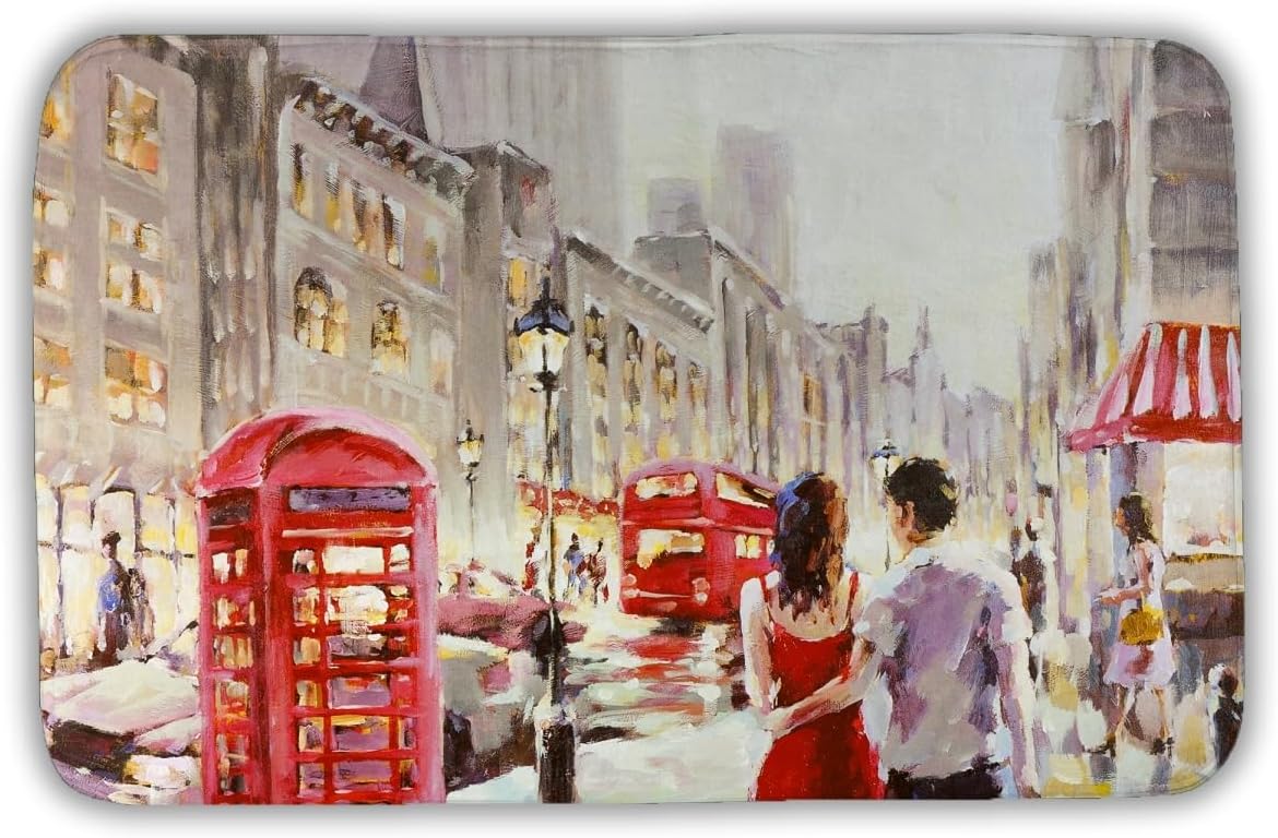 Begin Home Decor C1BM2134OA8QKC 21 x 34 in. Couple Walking Bath Mat - Contemporary Street Scenery Decor