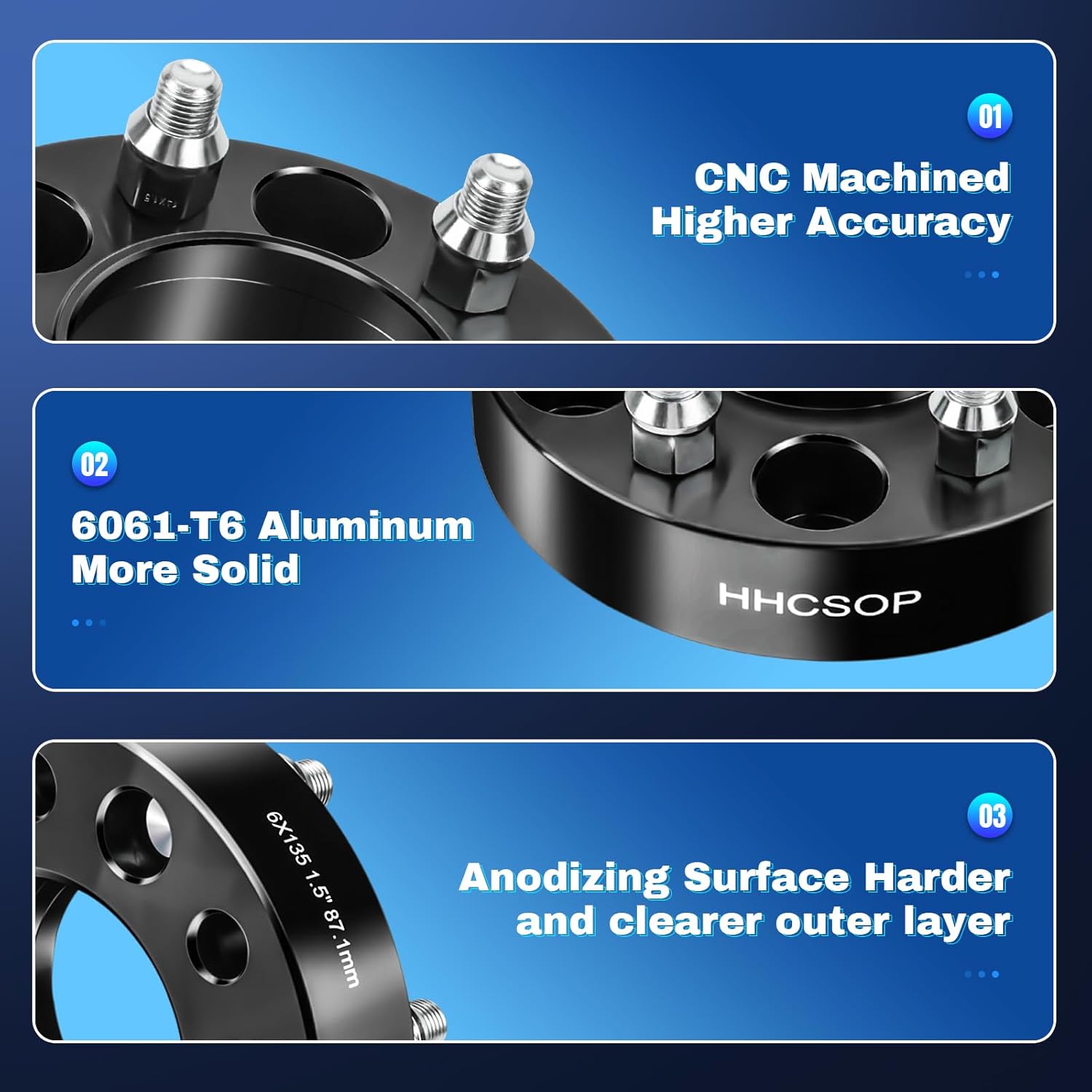 6x135 to 6x135 Wheel Spacers 1.5 inch (38mm) for 2015-2025 Ford F150 Expedition Lincoln Navigator, 6 Lug Forged Spacers 87.1mm Hub Bore M14x1.5 Studs, 4PCS Hubcentric Adapters