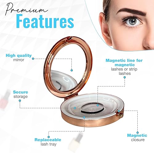 Miniatura 3 de Estuche para pestañas de oro rosa, incluye espejo, línea magnética para pestañas, bandeja reemplazable, área de almacenamiento seguro, cierre