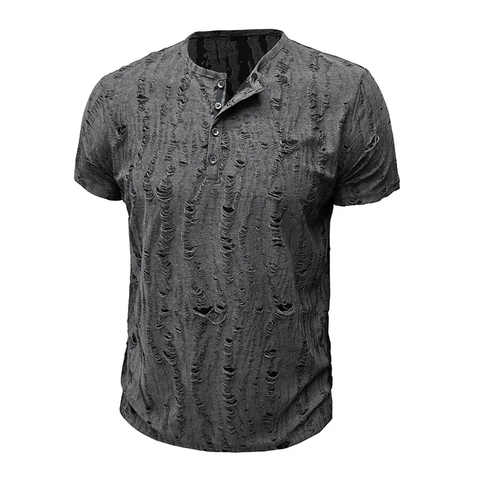 Camiseta De Manga Corta T-Shirt Camiseta De Manga Corta para Hombre Broken Holes Retro Camisa De Moda para Hombre Tops De Moda Casual para Hombre Slim Fit