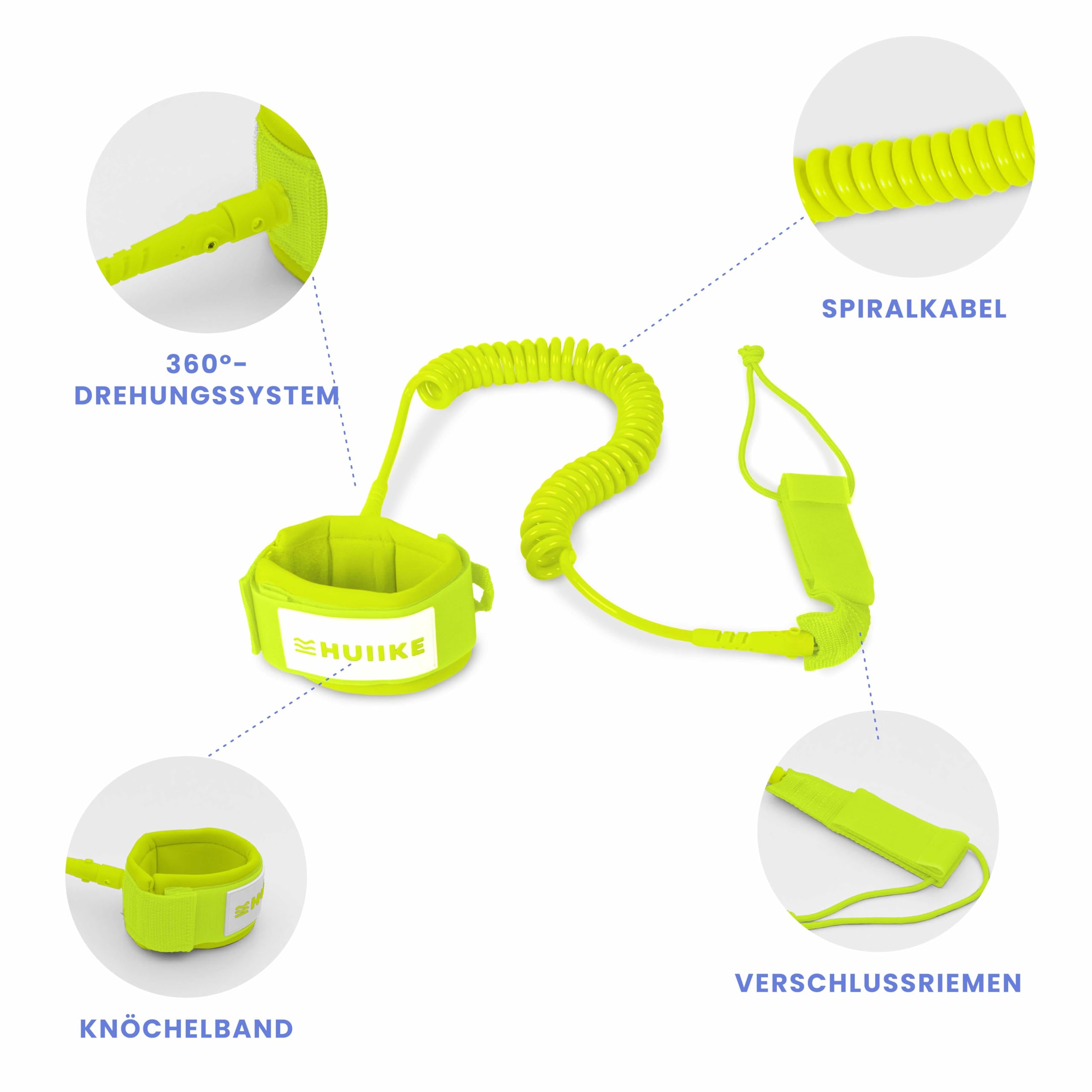 HUIIKE Sup Leash Verstellbar und Spiralförmig Leash Sup Board Standard, Stand Up Paddle Zubehör | Standup Paddle Board Fußschlaufe | Surfboard Bodyboard Fussleine | Kajak Sicherheitsleine Knöchel