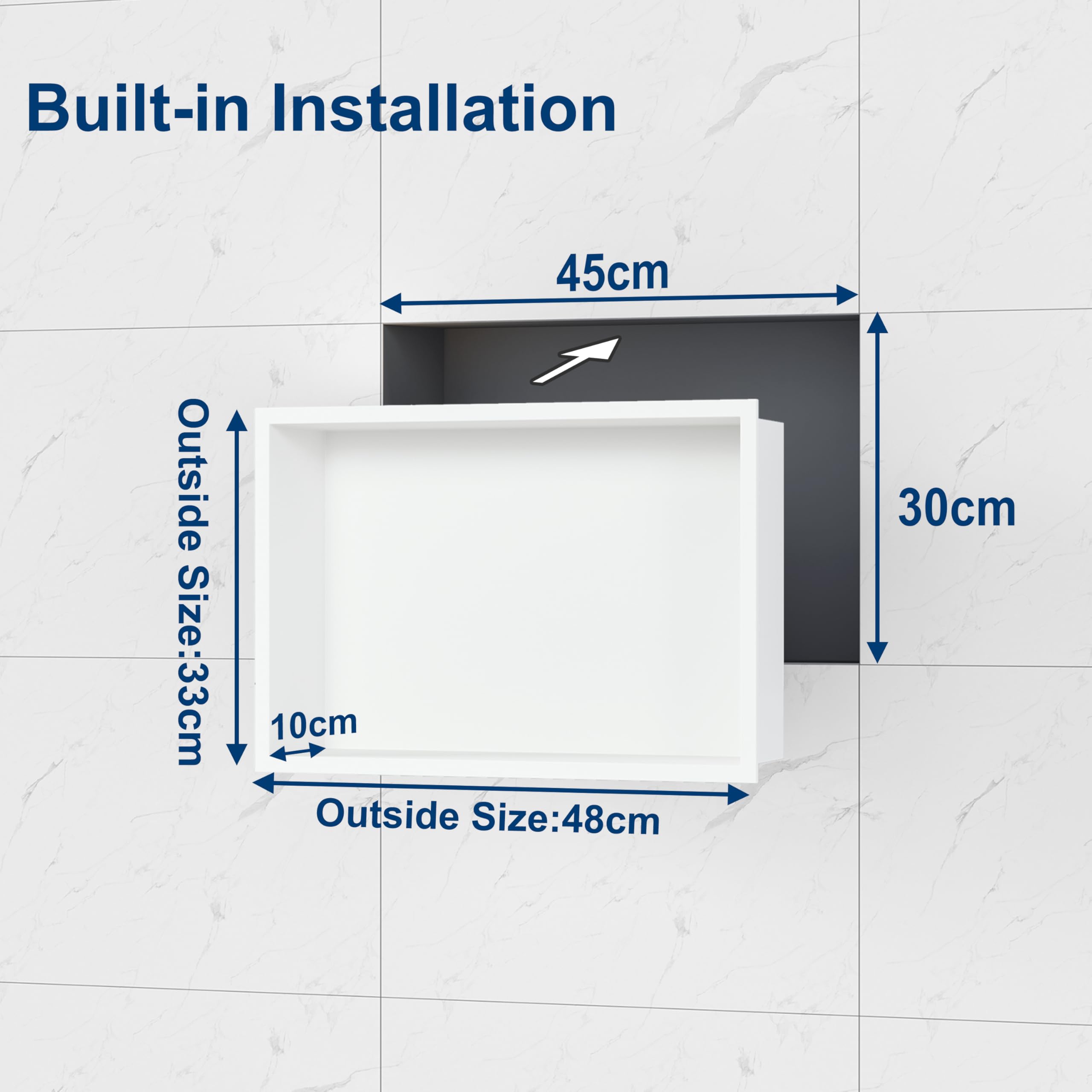 Neodrain Nicho de pared de acero inoxidable para ducha o baño, 45 x 30 cm, color blanco