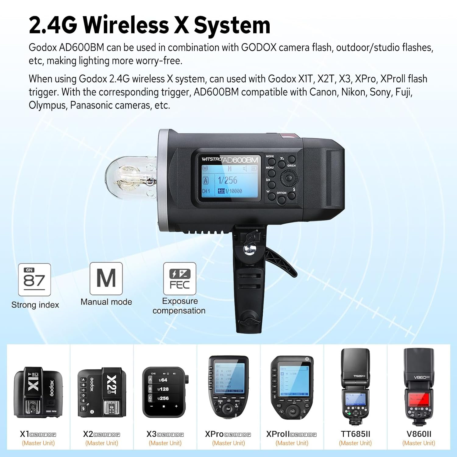 Godox AD600BM Bowens Mount Flash, 2.4G Wireless Outdoor Flash Strobe Light, GN87 600Ws Flash Monolight, 8700mAh Rechargeable Battery, Provide 500 Full Power Flashes, Recycle in 0.01-2.5s