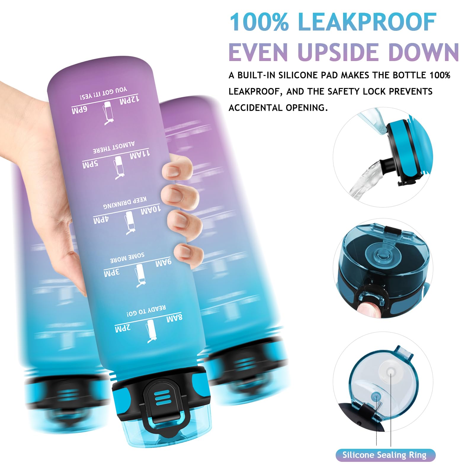 Vikaster Bottiglia acqua, Borraccia 500ml, Senza BPA & Prova di Perdite, Borracce per Bambini, Adulto, Bici, Scuola, Ufficio, Yoga, Palestra, Campeggio