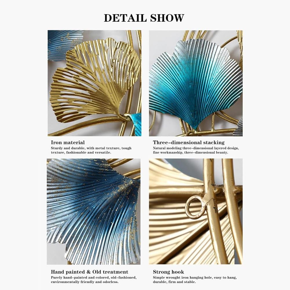 Home Decor Metalowa sztuka ścienna Liście, Nowoczesne duże rzeźby ścienne Złoty kwiat Kwitnący Ręcznie robione 3D Wiszące na ścianie Dekoracje do salonu Sypialnia Luksusowe prezenty