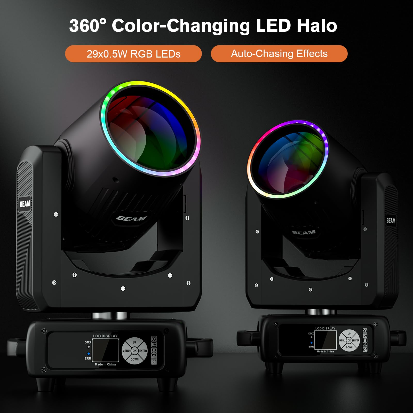2Pcs Luce a Teste Mobili Beam da 295W, Messa a Fuoco Elettronica 14+1 Modelli 13+1 Colori Effetto di Atomizzazione a 48 Prismi perPalco Club DJ Matrimonio Festa Natale