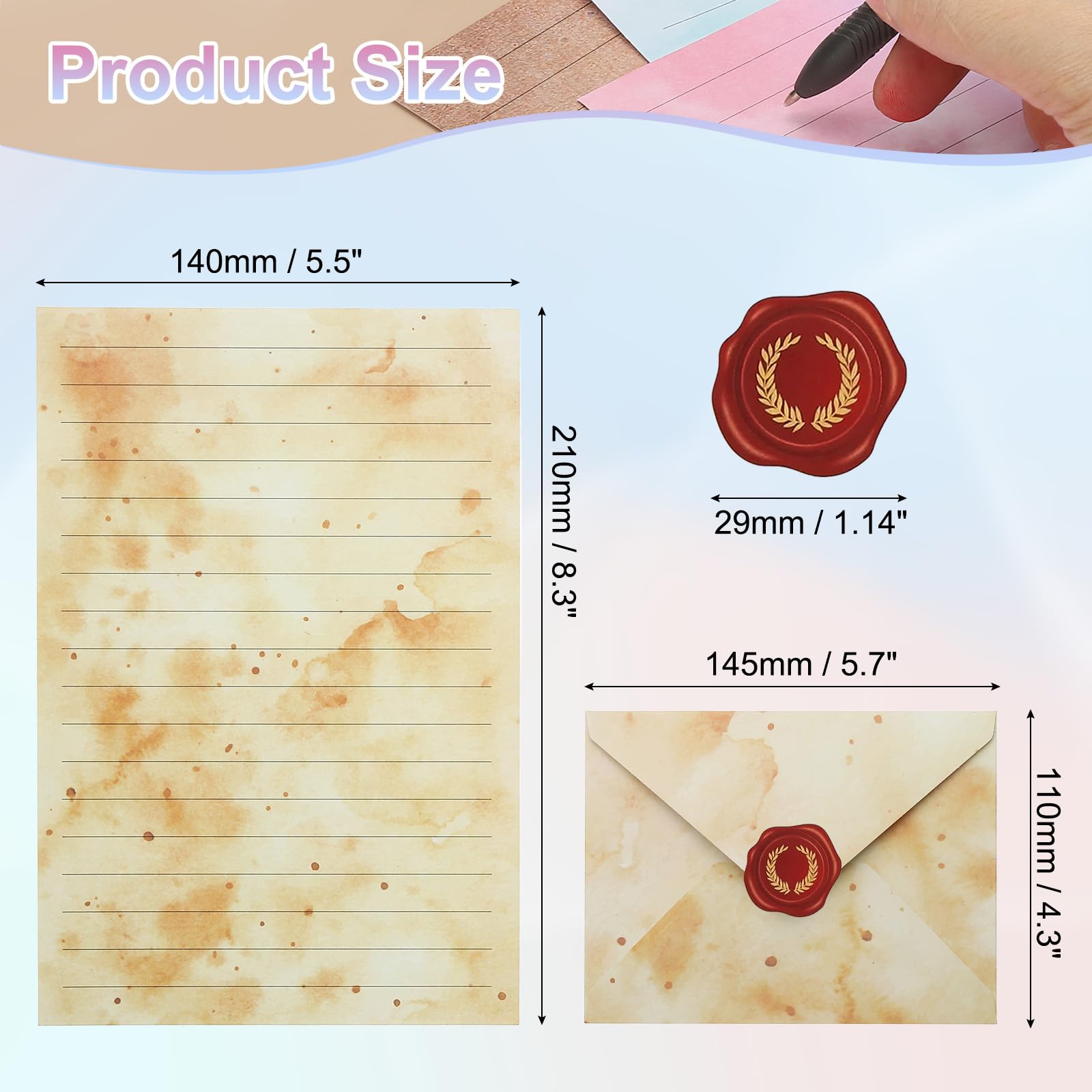 PATIKIL Stationery Paper and Envelopes Set, 50Pcs Writing Paper with 50Pcs Envelopes 60Pcs Sticker - Image 2