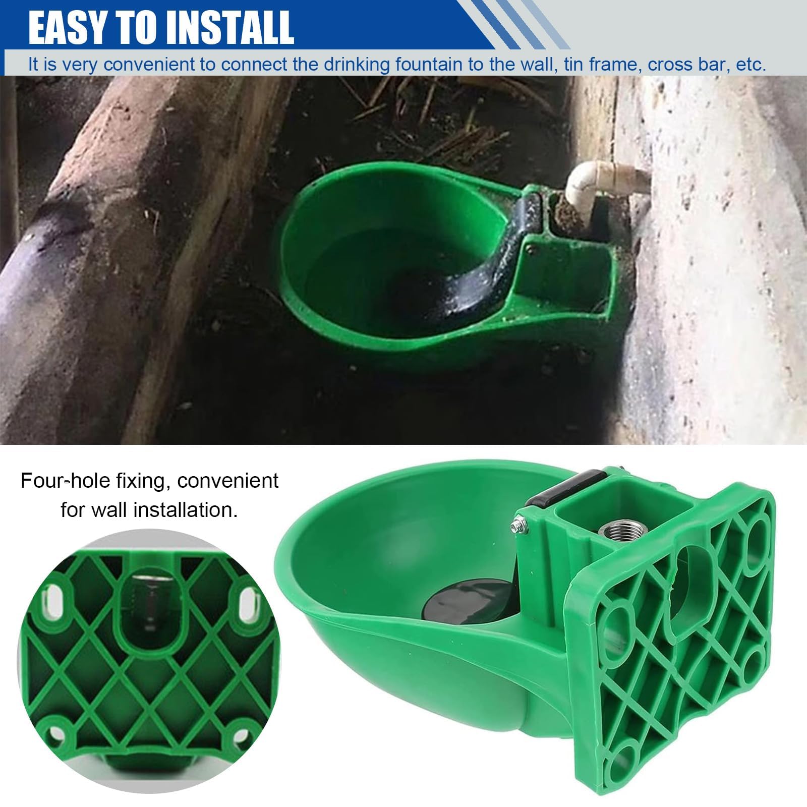 Tränkebecken Pferd, Tränkebecken mit Druckzunge + Inklusive 80 cm Schlauch und Adapter, Pferdetränke - Automatische Wasserabgabe, Rinder Tränkewanne für Rinder Esel und Pferde, Grün
