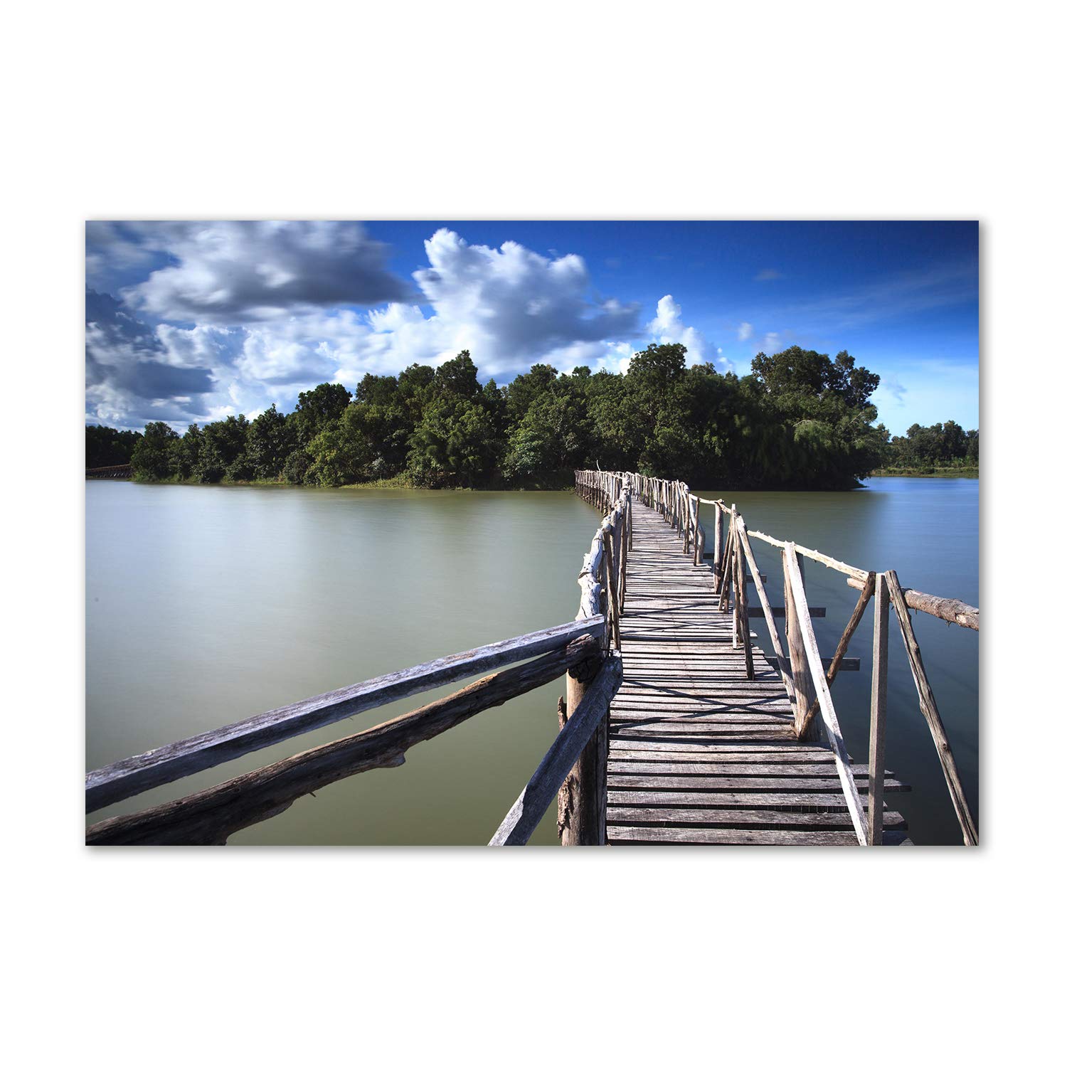 Tableau de cuisine paysage pont en bois vert pour décorer le salon