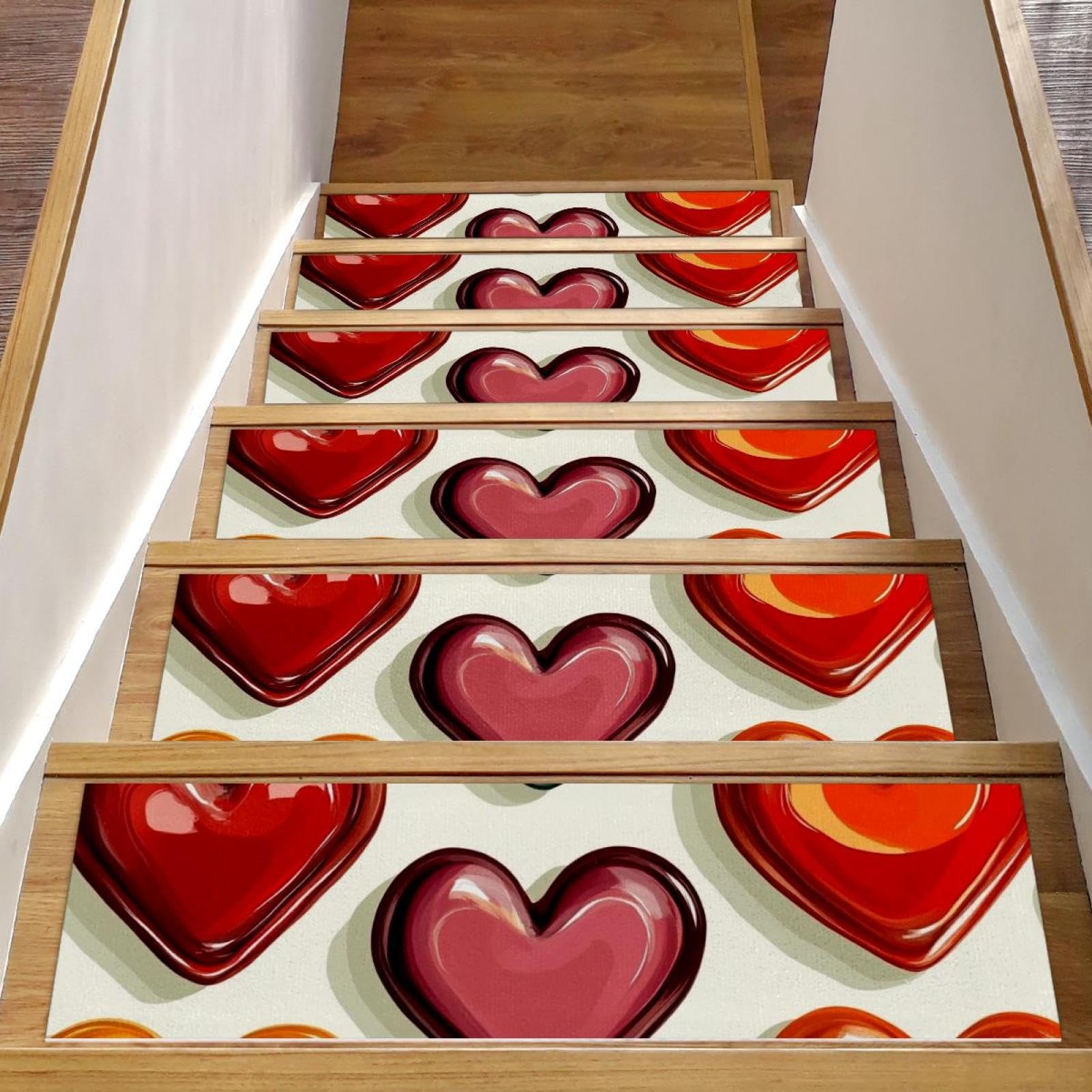 Peldaños de escalera de madera CHENZZZZ con tapetes de corazón de 8x30