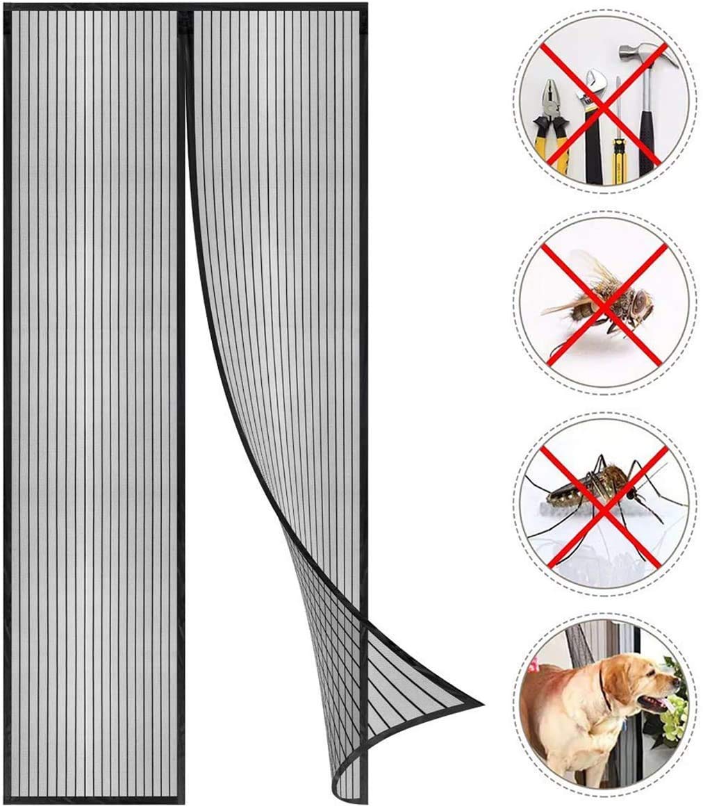 Wafwyy Schwarz Wafwyy® Magnet Fly Screen Door Insect Protection, Magnetic Curtain Adhesive Installation Without Drilling, Mosquito Net Magnetic Closure, Full Frame, 80X210cm