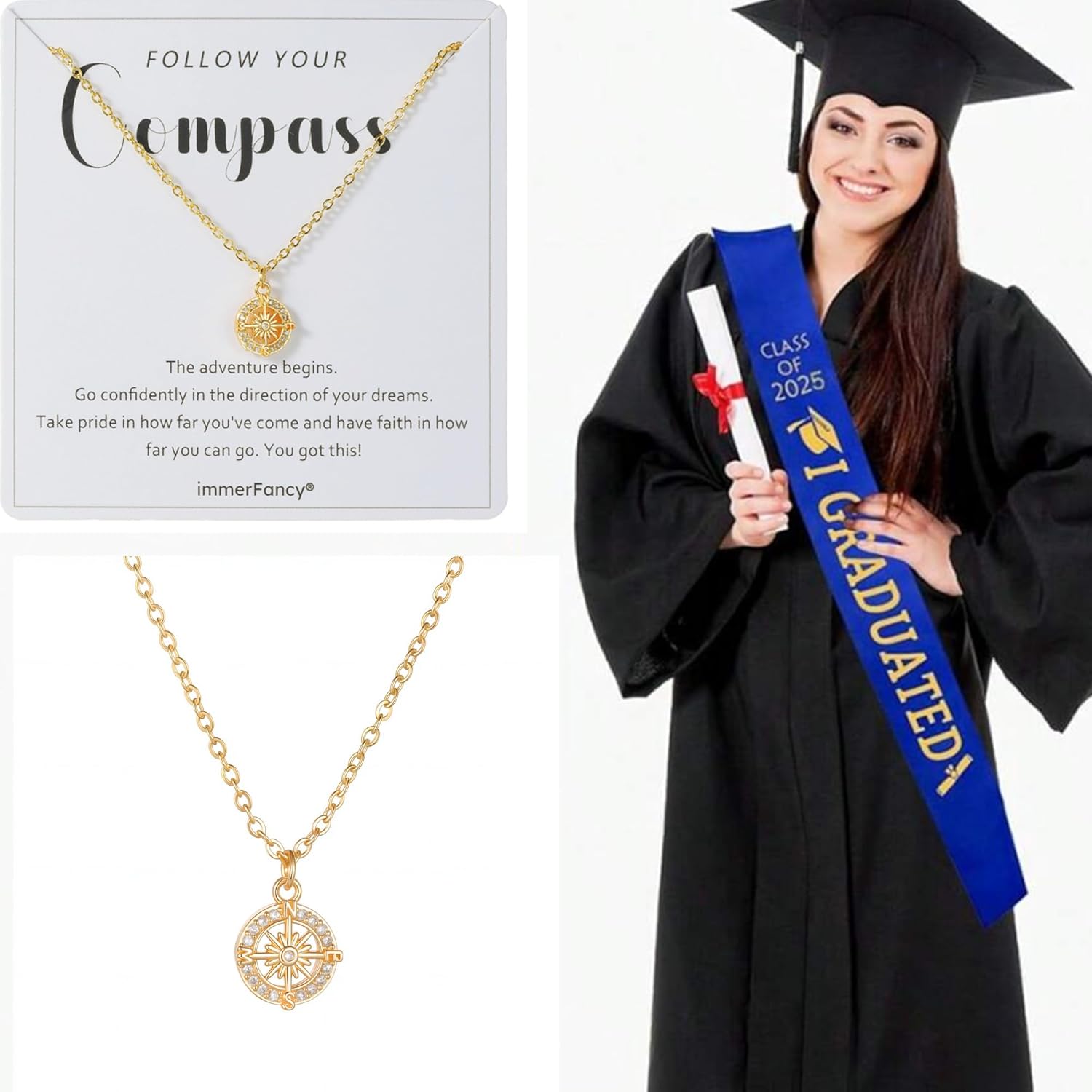 Gold Charm Necklace for Women Christmas Jewelry, Trendy Simple Dainty Inspirational Compass Butterfly Bow Knot Red Christmas Mug Sun Friendship Necklaces Graduation Gifts for Her - Image 5