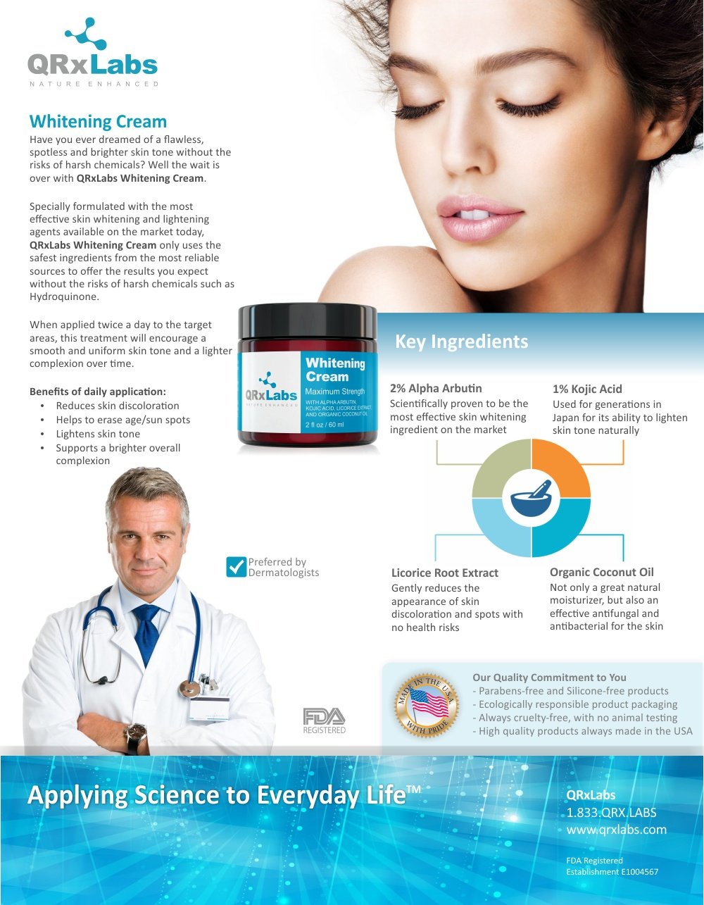 Skin Whitening Cream with 2 Alpha Arbutin, Kojic Acid & Licorice Root