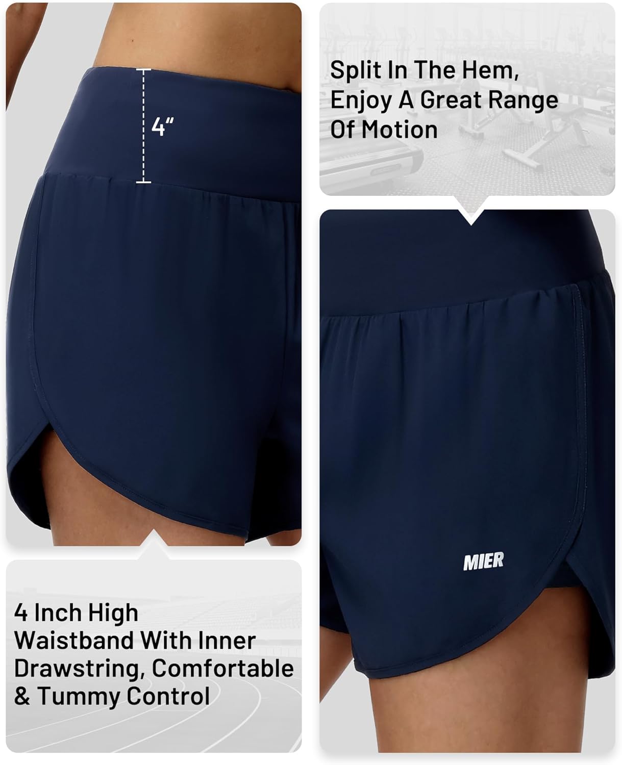 MIER Womens 2-in-1 Athletic Running Shorts with Pockets, 3" High Waisted Quick Dry Active Exercise Shorts with Mesh Liner
