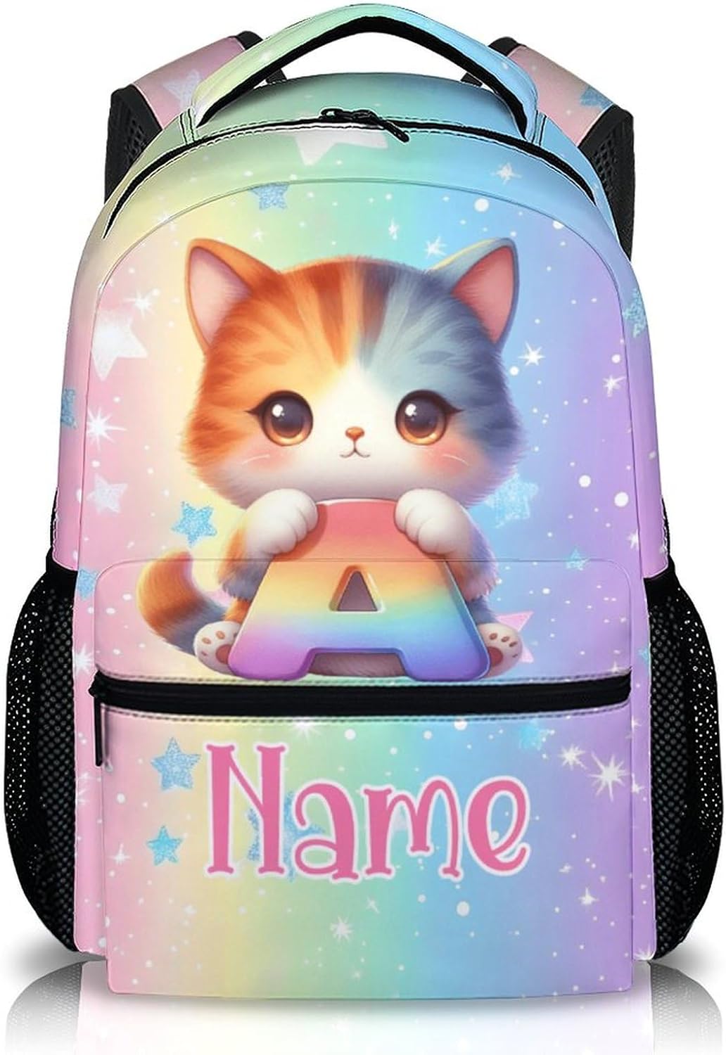 Backpacks for Kids, Cat School Backpack for Girls 6-8, Personalized Initial Letter Bookbag for Teens Children, 17 Inch Lightweight Schoolbag for Kindergarten Primary Elementary, Back to School Gifts