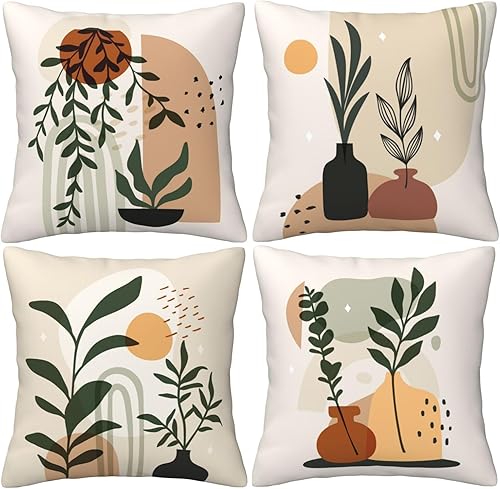 LOHDALOLF Juego de 4 fundas de almohada de hojas de oro verde azulado de 18 x 18 pulgadas, fundas cuadradas decorativas para sofá, patio