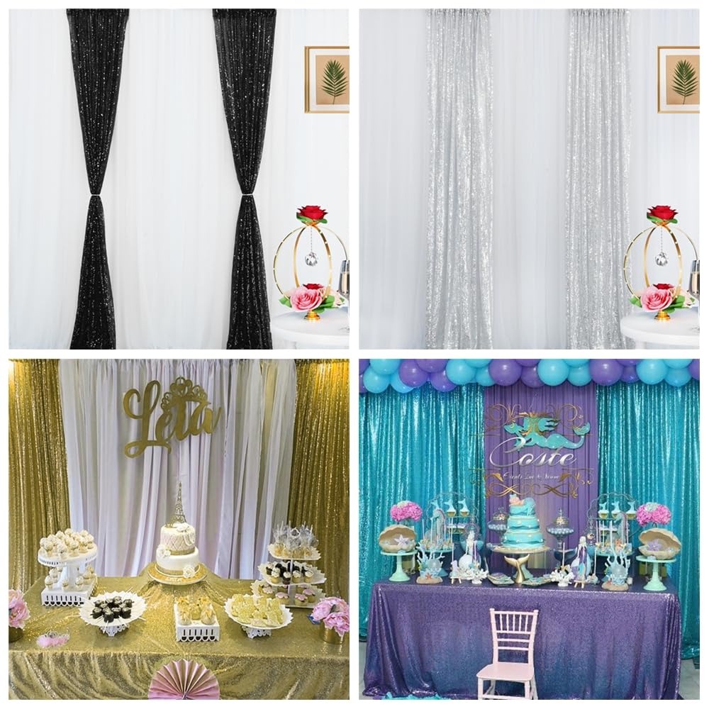 Rideau à paillettes, 1 panneau, 2 x 10 m, bleu pailleté, rideau de fond brillant, pour anniversaire, mariage, scène
