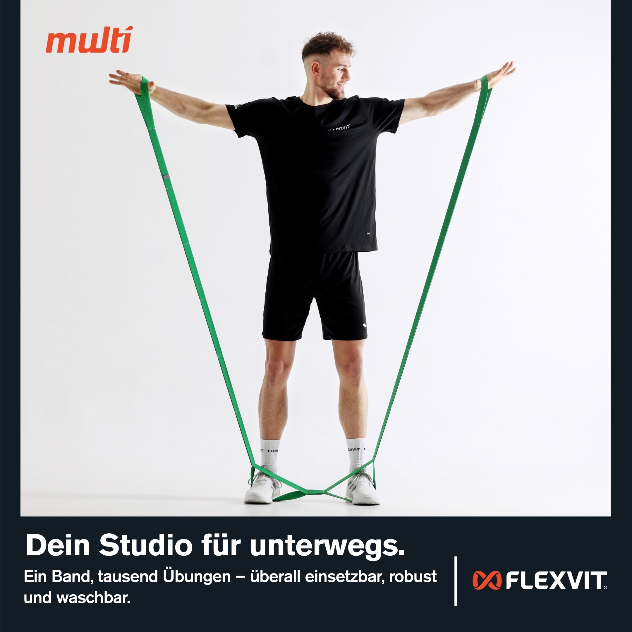 FLEXVIT Multi 10er Set - Widerstandsbänder mit Schlaufen für Mannschaften, Gruppen, Vereine & Studio | Fitnessband für Ganzkörpertraining, Kraft, Cardio, Yoga & Pilates | Made in Germany | 5 Varianten