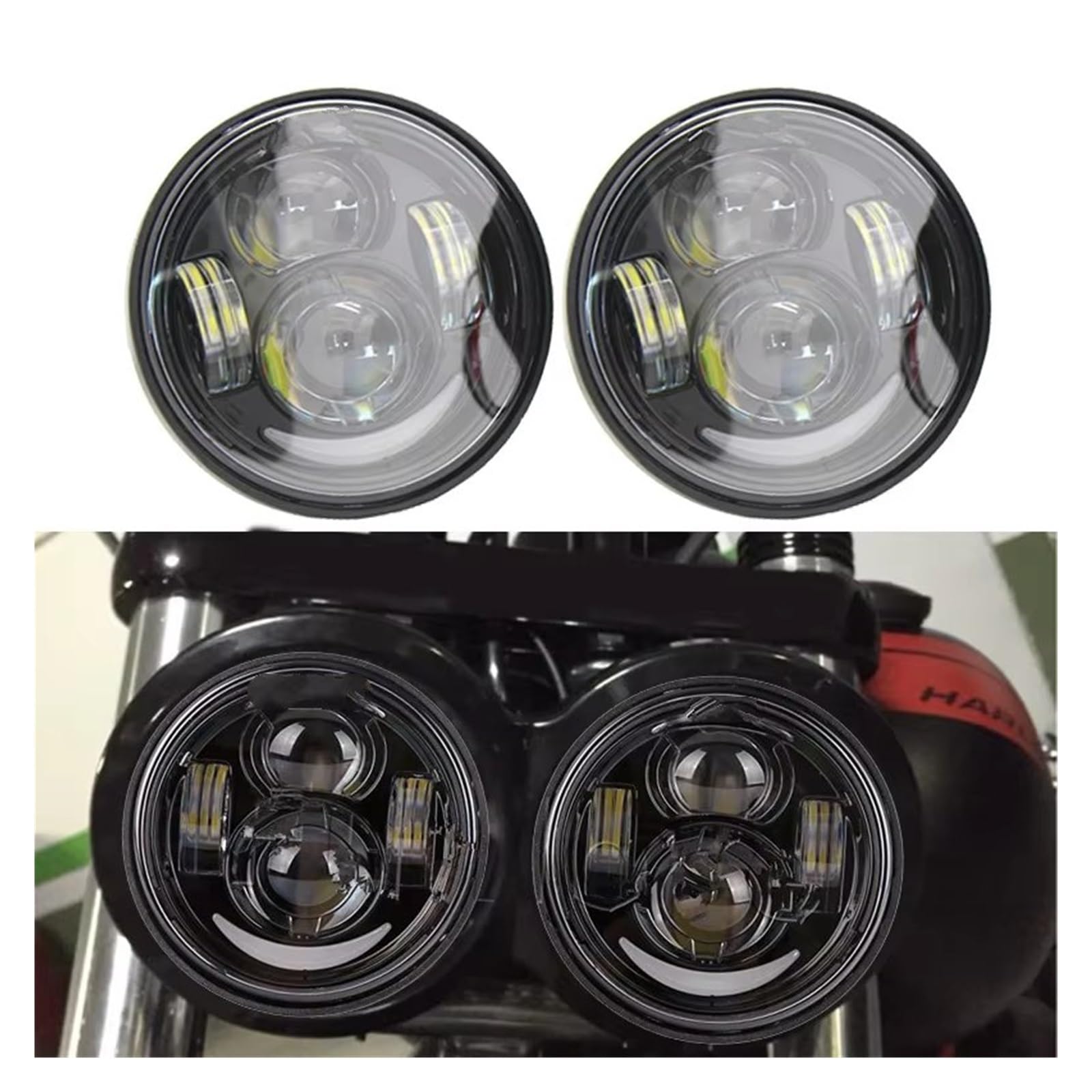Proyector Moto Faros Delanteros Dobles LED De 4,5" con Luces Circulación Diurna DRL Y,65" H4 para Motocicletas FXDF Faro Motocicleta(with DRL Black1 H13)