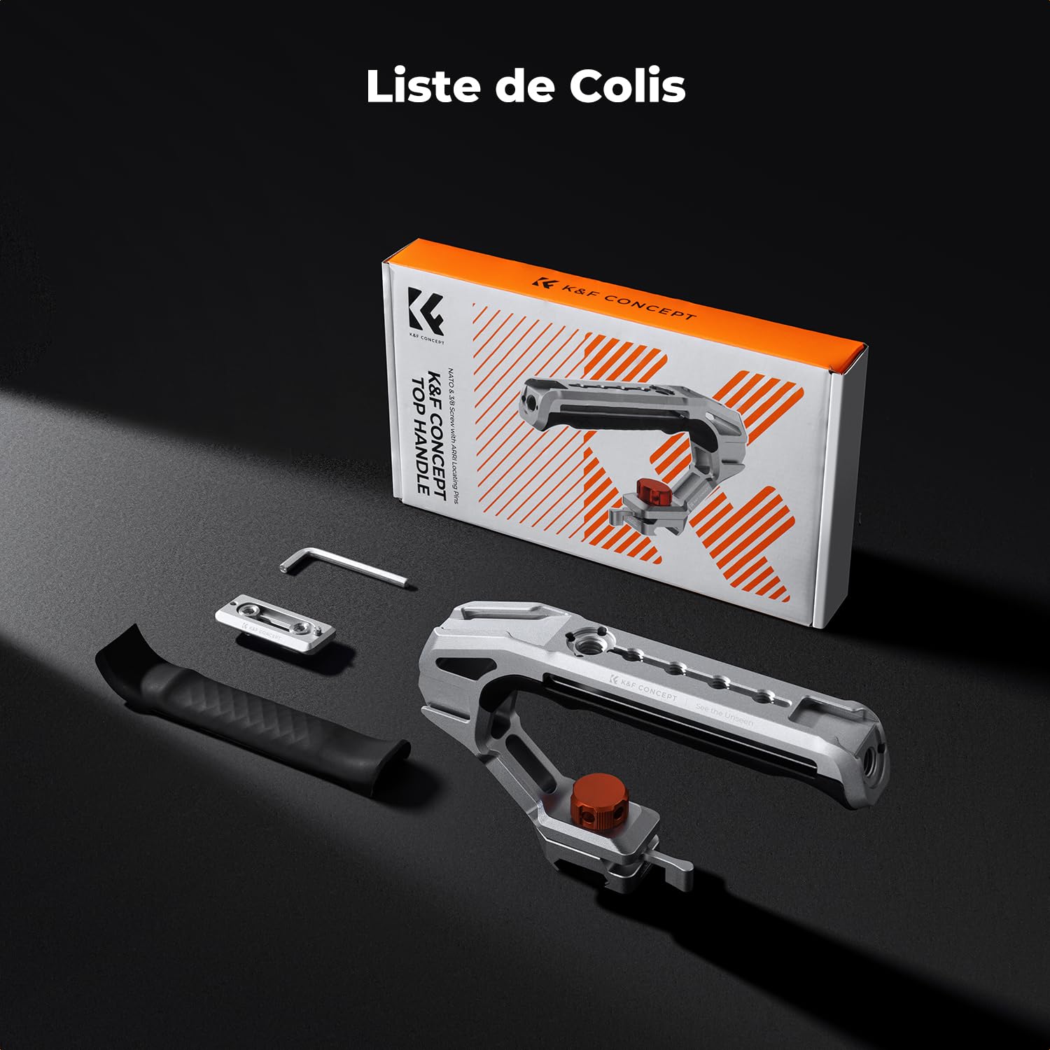 K&F CONCEPT Poignée Supérieure Métal avec Système Rail NATO et Arri 3/8"-16 Cold Shoe Vis 1/4" Capacité de Charge Jusqu'à 10 kg Ergonomique Solide pour Caméra Appareil Photo