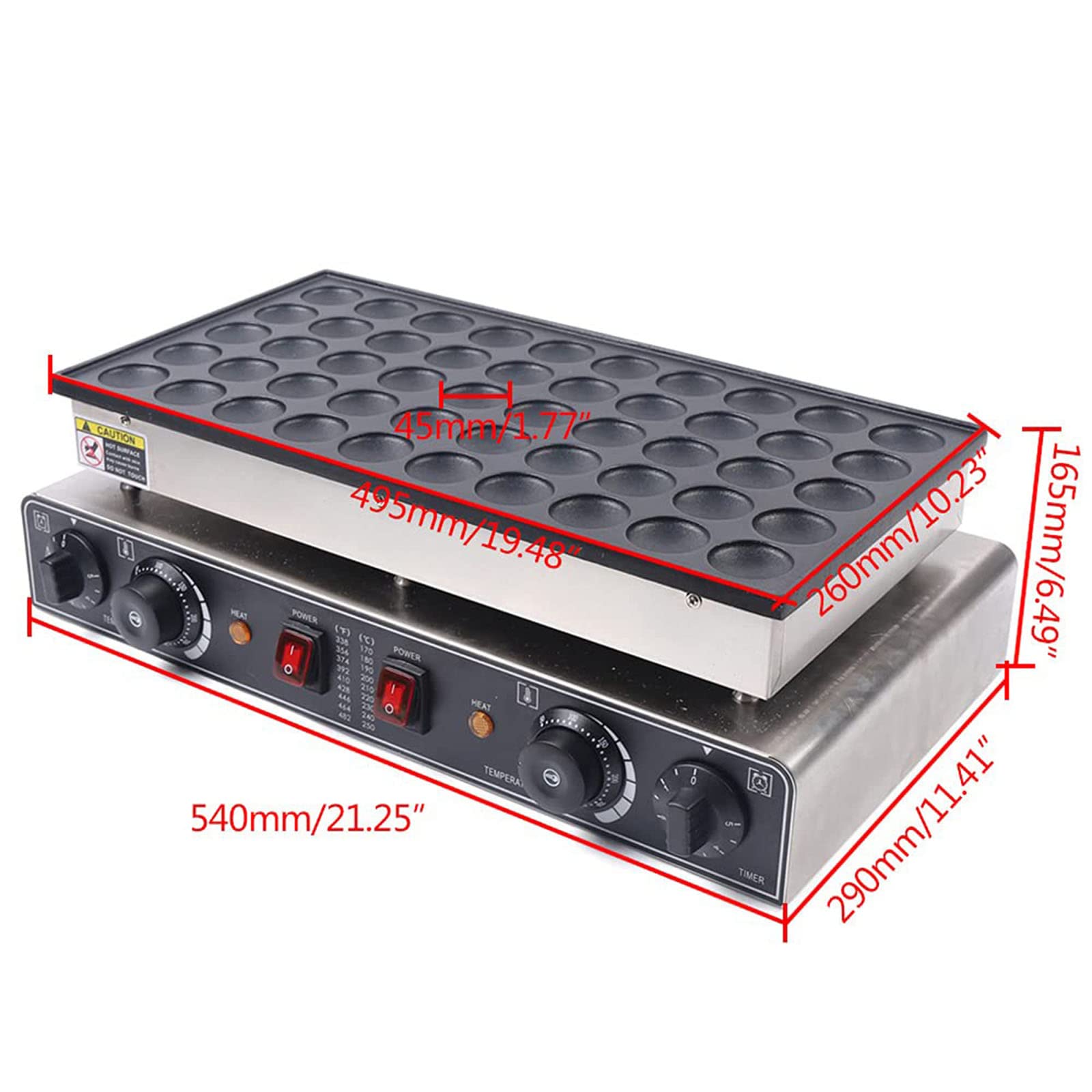 Pancake Maker a 50 fori, macchina per waffle elettrica antiaderente a riscaldamento rapido da 1700 W con timer, macchina per pancake olandese commerciale con manopola di controllo della temperatura