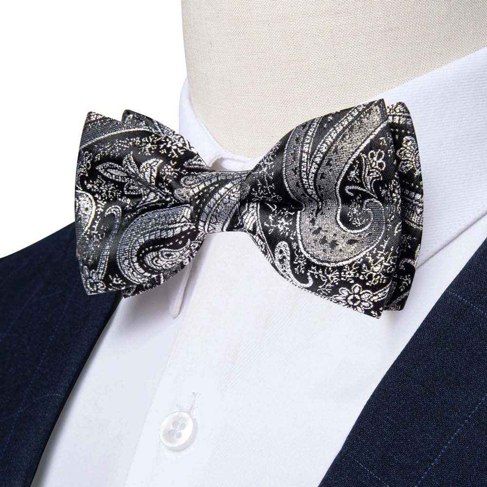 JFDBGU Bowties Wedding Business Party Shirt Accesoories Paisley Pre-tied Bow Tie Pocket Square Cufflinks