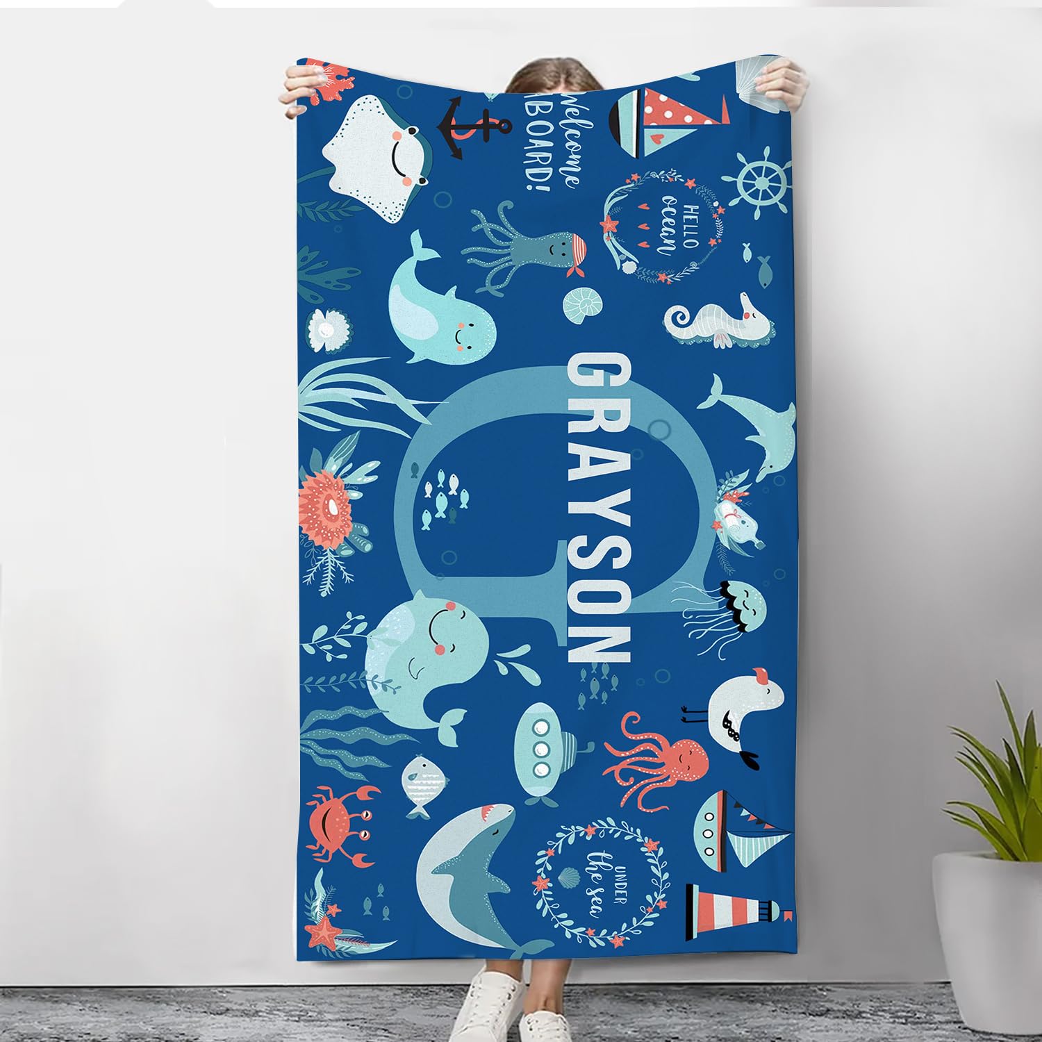 lorajewel Personalised Beach Towels with Name Large Anti-sand Microfibre Towel Quick-dryingT Lightweight Gift for Men Women 70 * 140cm/140 * 180cm (H)