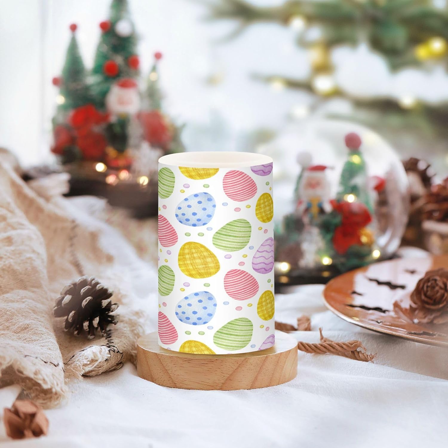 Easter Eggs Flameless Candles 2PCS, Battery Operated LED Candles Adjustable Brightness Timer Pillar Candles with Remote for Festival, Wedding,Home Party Decor