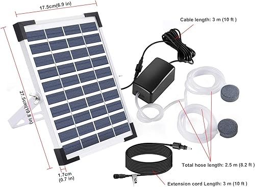 Miniatura 3 de Bomba de aire solar de reserva de batería de 5 W para Koi Pond, salida de 24-72 horas, cable de extensión de 20 pies, 3 modos, 22.2 GPH, piedra de