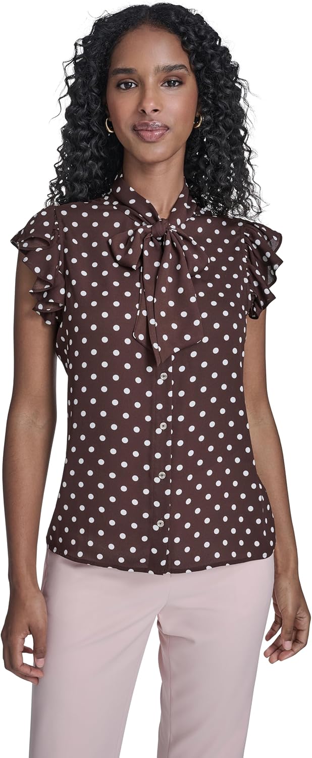 Tommy Hilfiger Womens Sleeveless Starbusrt Ruffle Blouse