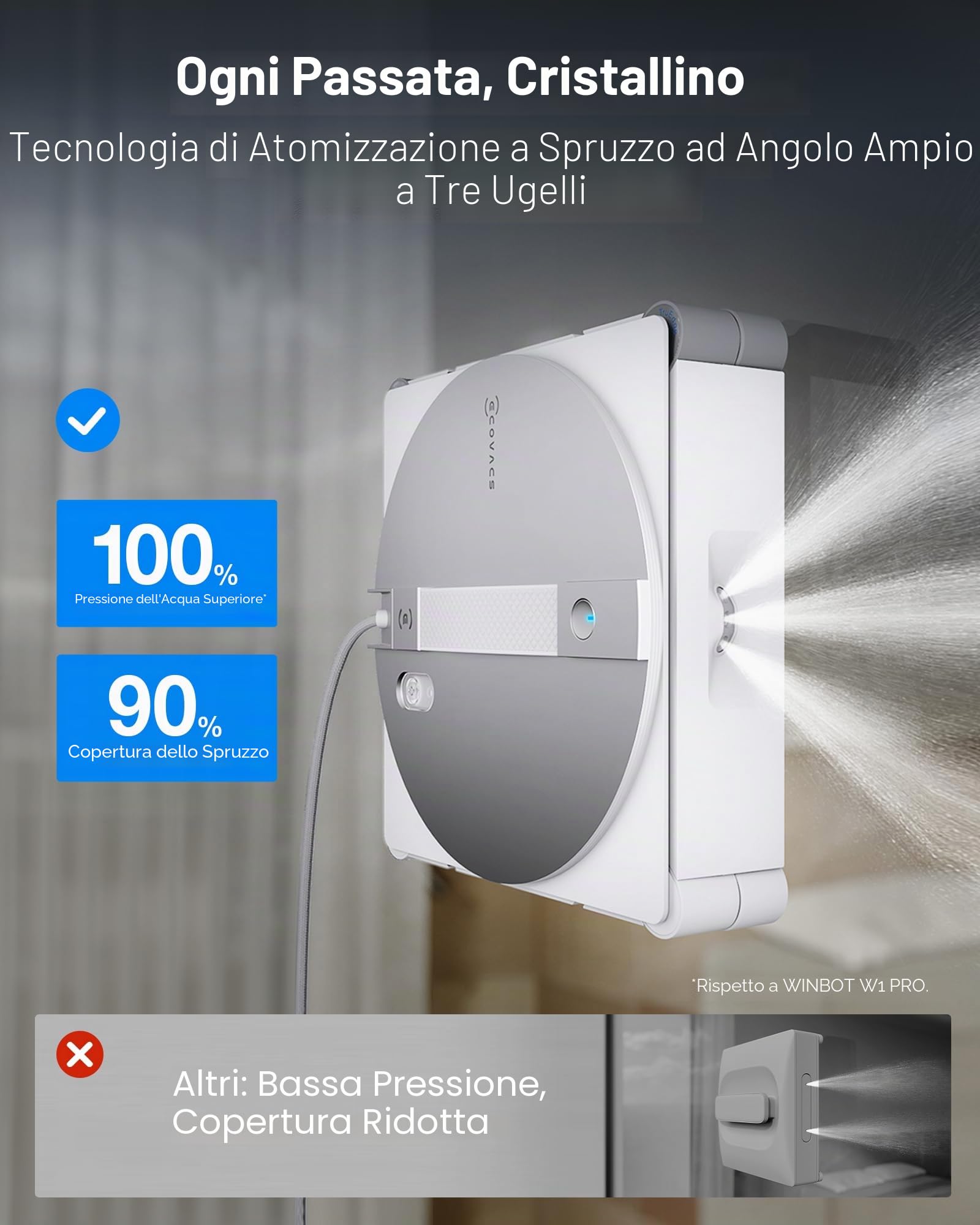 ECOVACS WINBOT W3 Omni Robot lavavetri con stazione di pulizia automatica e multifunzionale, navigazione intelligente Win-SLAM 5.0, pulizia intelligente con sistema a triplo spruzzo, protezione a 12