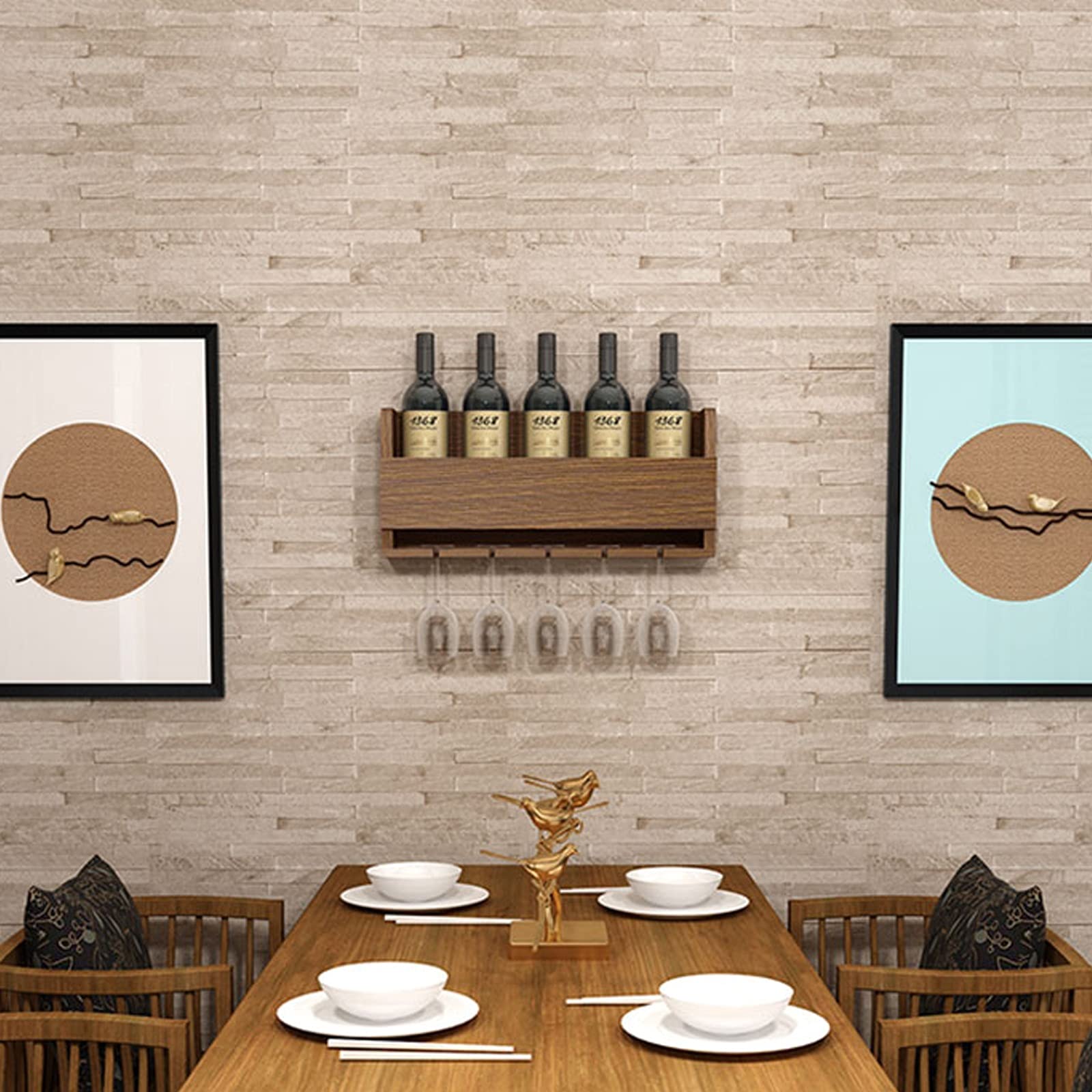 Casier à vin mural rustique en bois massif avec range-verres