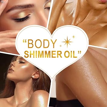 Body Shimmer Oil 100ml, Moisturizing Face & Body Luminizer, Waterproof Liquid Illuminator, Shimmer Glitter Oil Highlighter (Golden Brown)