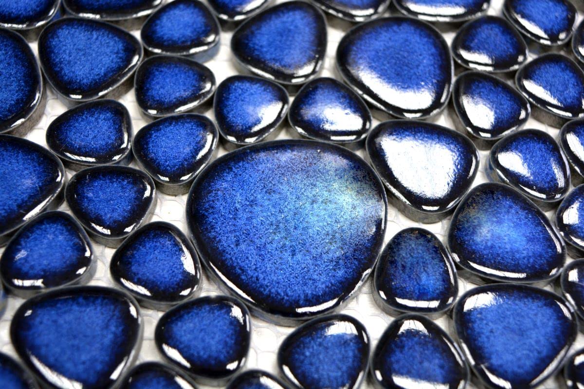 mosaico de red mosaico azulejos Kiesel Uni Azul Cobalto brillante cerámica Drops Pebbles azulejos Espejo de pared Baño o cocina