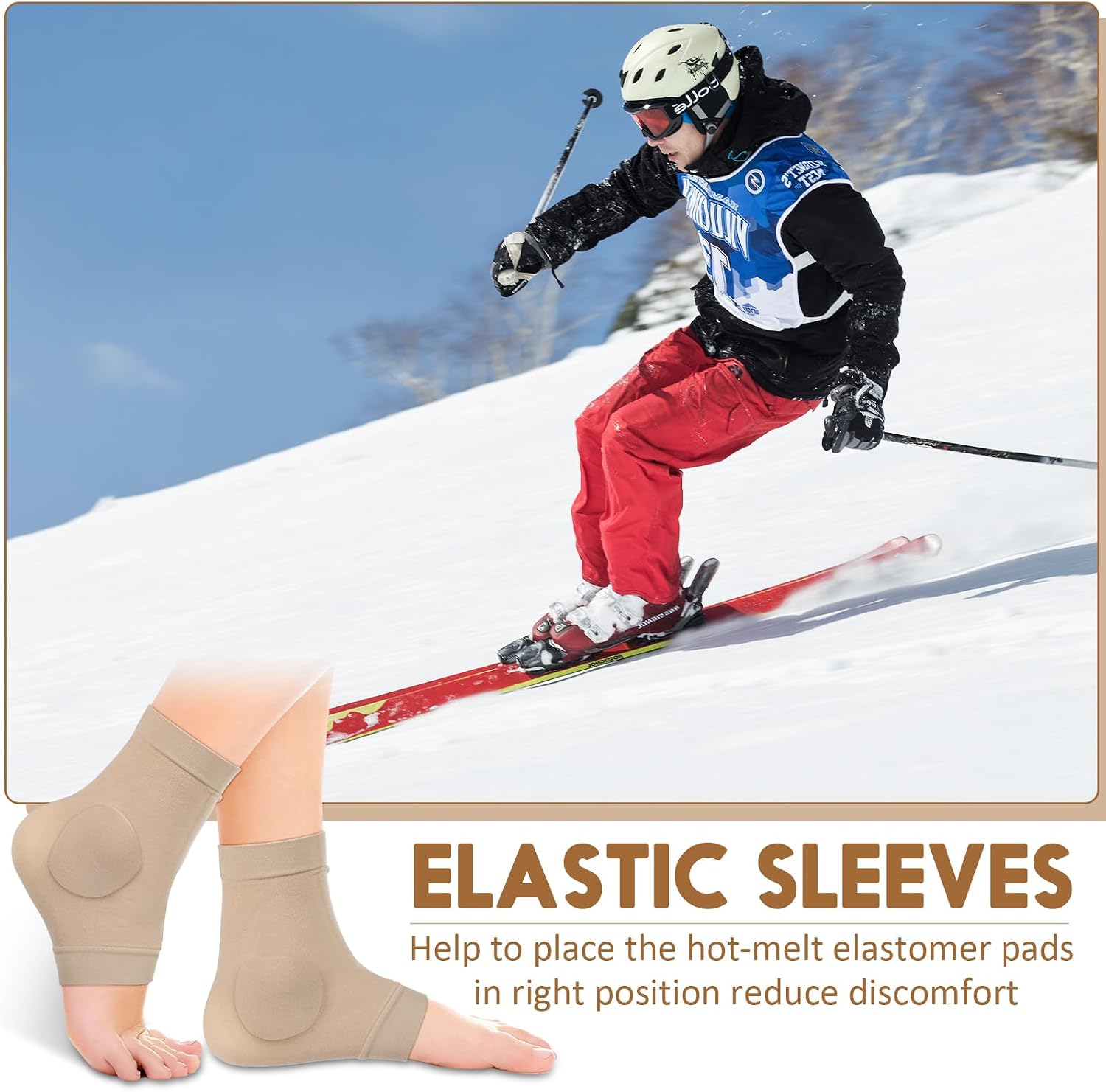 Nuanchu 2 Pairs Padded Skate Socks Ice Skating Protection Socks Lace Bite Gel Pads Ankle Malleolar Sleeves Protection Guards for Front Foot Shin Achilles Tendon Heel