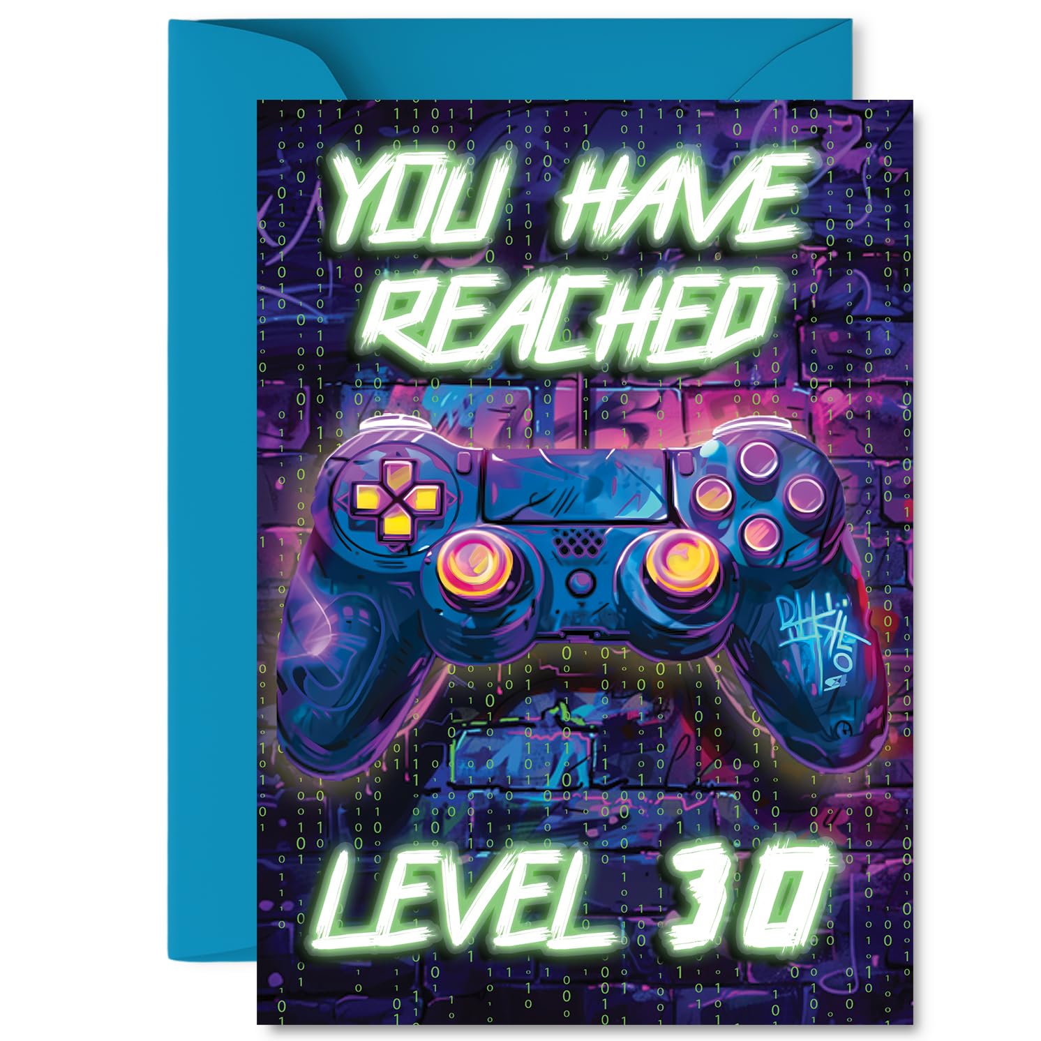 30th Birthday Cards for Men Women - Neon Video Gamer - Happy Birthday Card for 30 Year Old Man Woman Brother Cousin Son Colleague, A5 Bday Greeting Cards