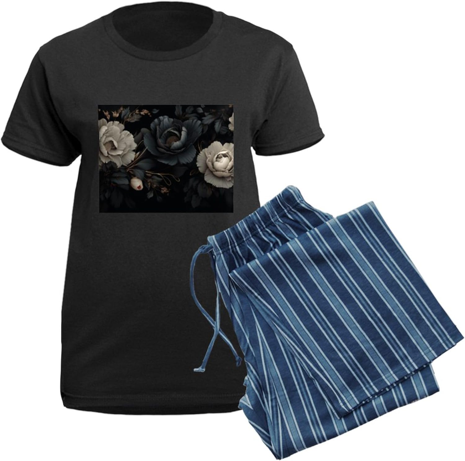 CafePress Black And White Flowers Pajamas Womens Novelty PJ Sleepwear