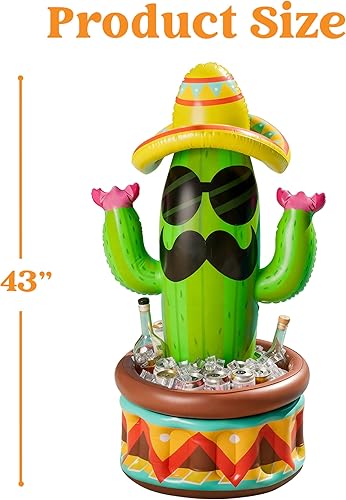 Miniatura 6 de JOYIN Enfriador inflable de cactus de 43 pulgadas con sombrero para fiestas, suministros de fiesta del Cinco de Mayo, enfriador inflable para