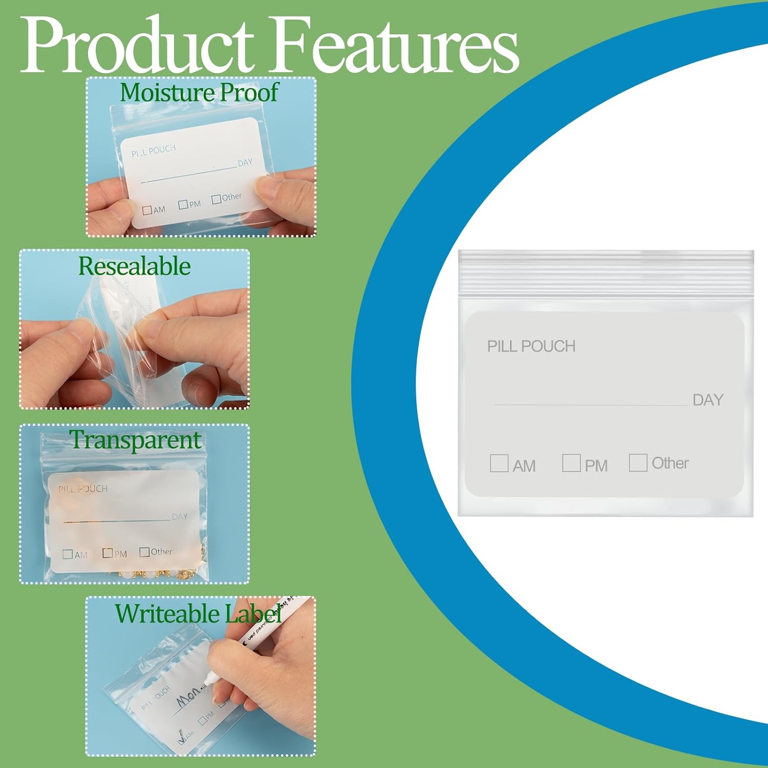 Pill Pouch Bags for Travel with Medicine Bag, Pack of 120 BPA Free 3 x 2.75 inch Reusable Pill Bag for Medicine with Write on Label Clear Ziplock Seal Daily AM PM Pill Baggies for Medicine Organizer - Image 4