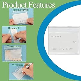 Pill Pouch Bags for Travel with Medicine Bag, Pack of 120 BPA Free 3 x 2.75 inch Reusable Pill Bag for Medicine with Write on Label Clear Ziplock Seal Daily AM PM Pill Baggies for Medicine Organizer