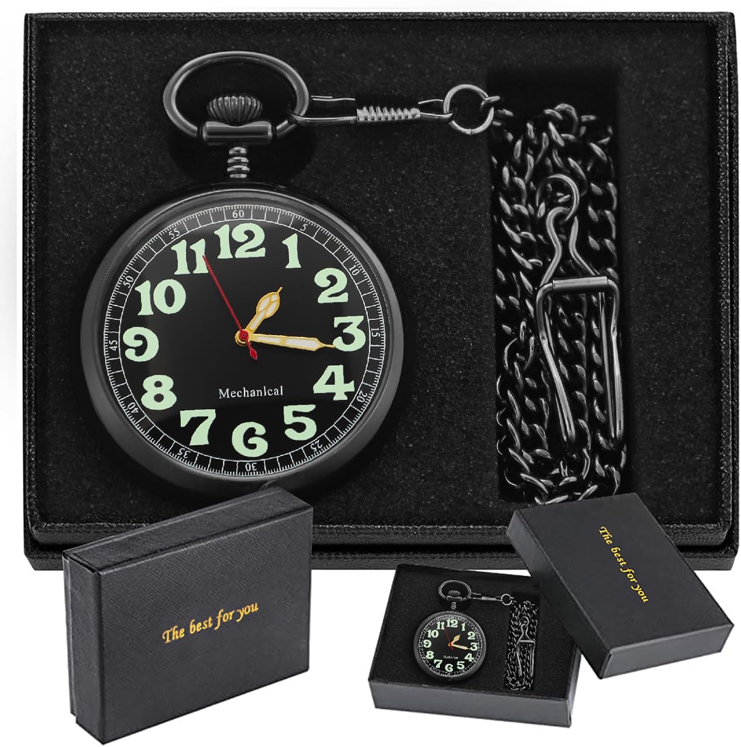 Pocket Watch Alloy Hand Wind Mechanical Pocket Watches Men Arabic Numerals Steampunk with Chain&Box