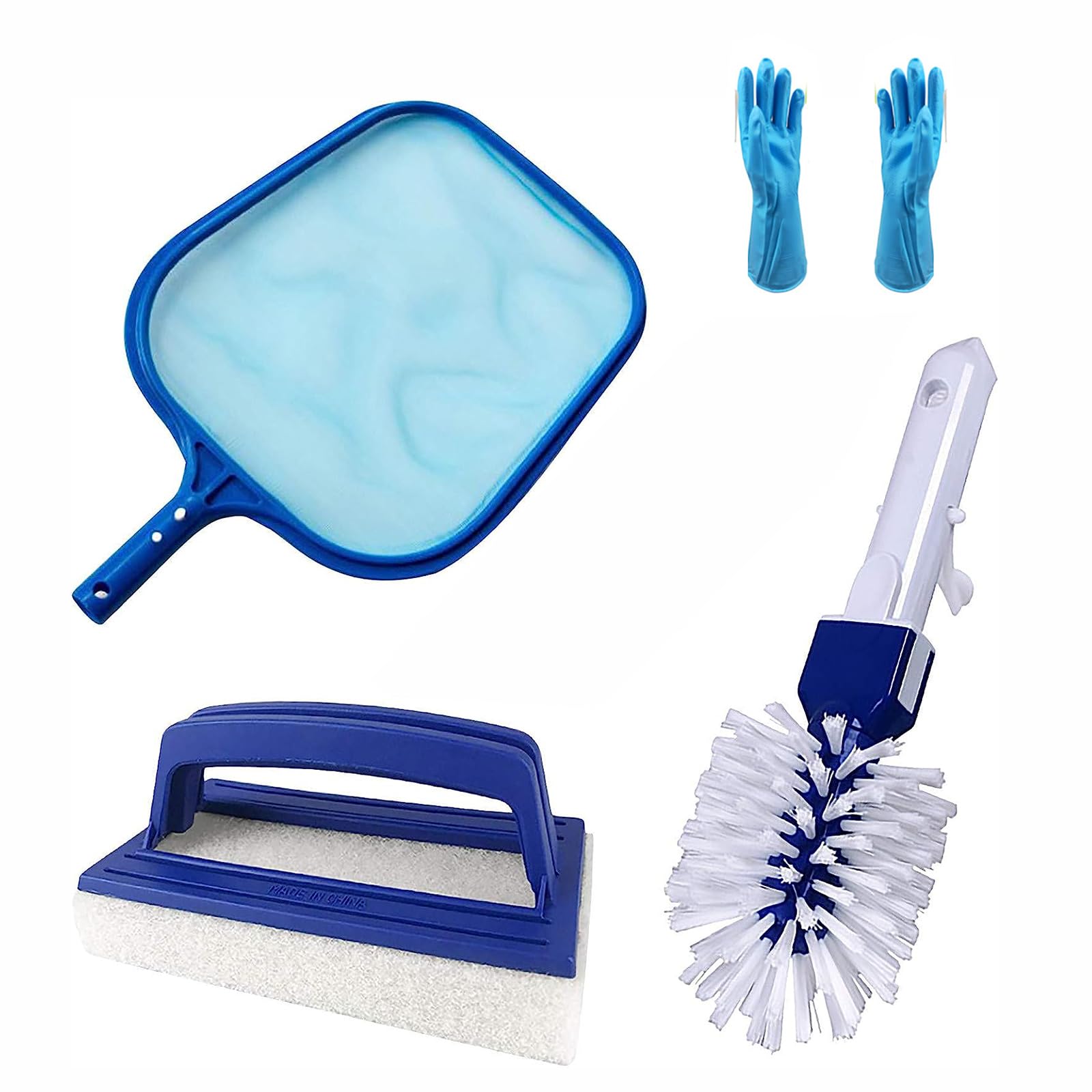 Kit detergente per Piscina, Contiene Rete per Piscina, Spazzola angolare per Piscina, Spazzola per Piscina Manuale e Un Paio di Guanti, per la Pulizia di Piscina, laghetto da Giardino