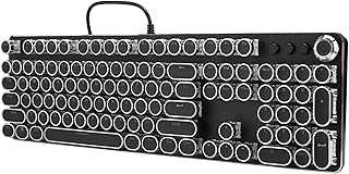 Mechanical Keyboard, 104 Keys USB Wired Gaming Keyboard, Metal Panel Round Keycaps, Typewriter Style Retro Keyboard with Backlit for Desktop, Laptop
