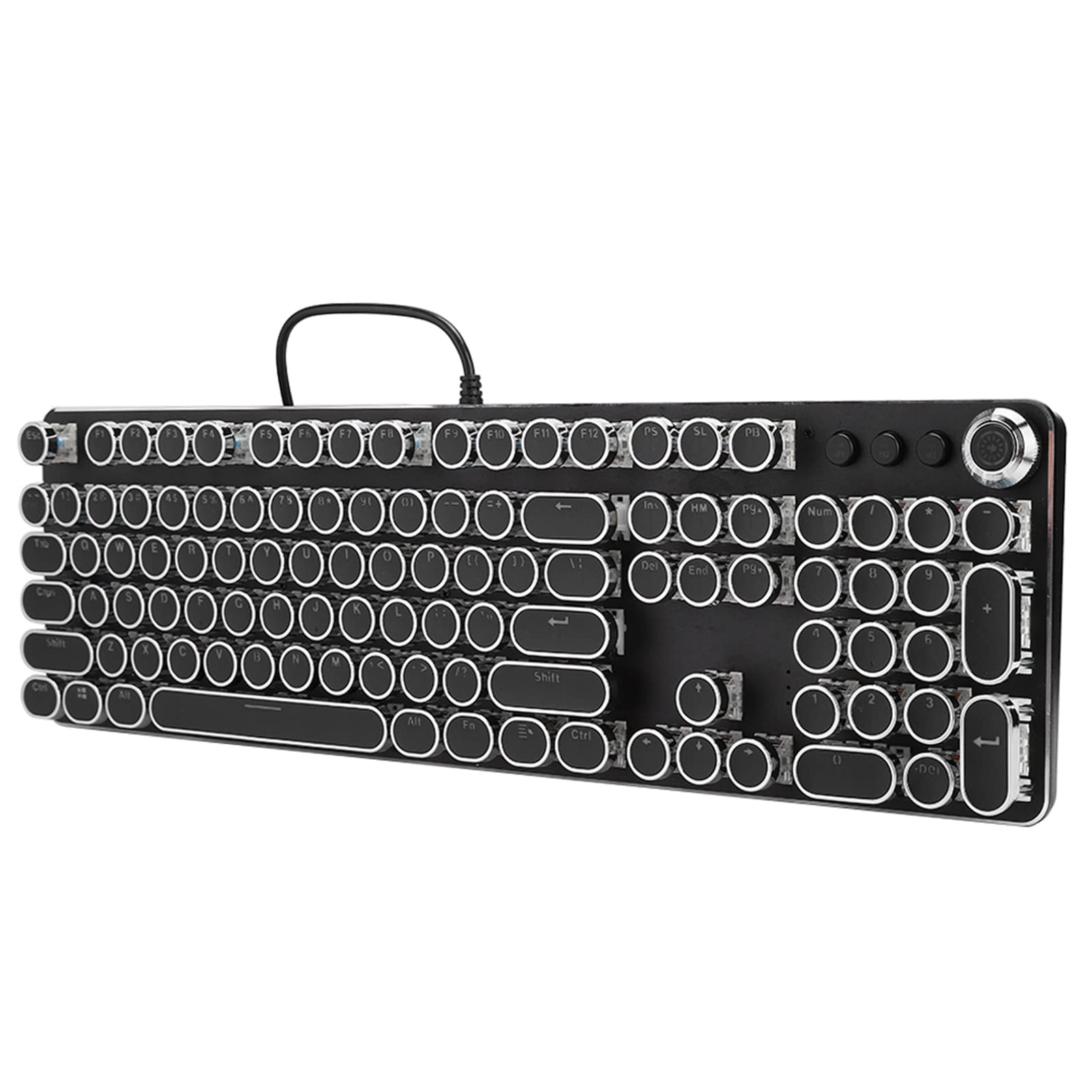 Tastiera Meccanica, Tastiera da Gioco Cablata USB a 104 Tasti, Copritasti Rotondi con Pannello in Metallo, Tastiera retrò in Stile Macchina da Scrivere con Retroilluminazione per Desktop, Laptop