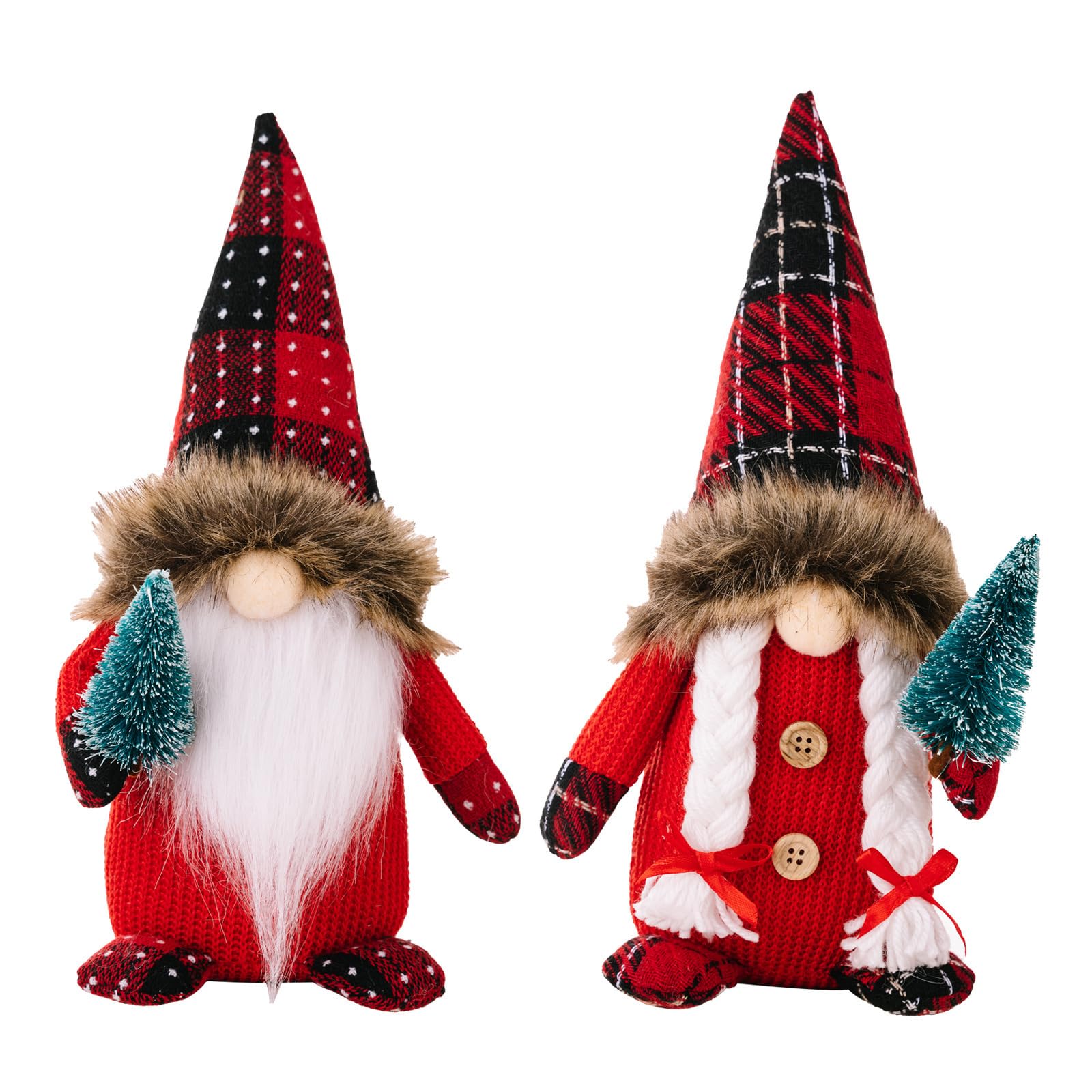 Christmas Gnomes Plush with Red Buffalo Check,2 Pack Handmade Christmas Valentine Tomte Swedish Scandinavian Figurine Nordic Gnomes Plush Christmas Elf Doll Xmas Ornaments for Home Decor (red)