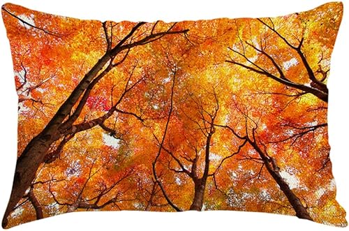 Fundas de almohada decorativas de otoño de árbol de arce en otoño, color naranja, algodón y lino, fundas de almohada lumbar para sofá, cama, funda