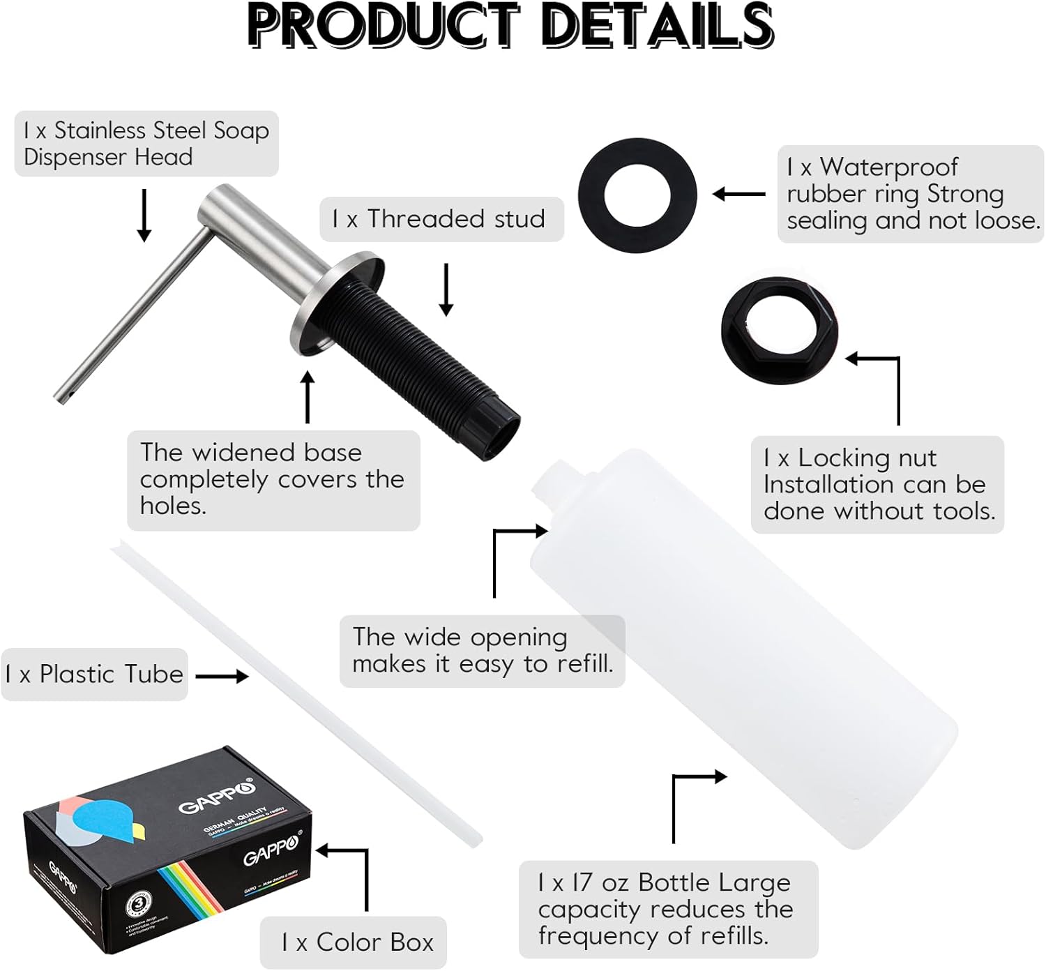 Soap Dispenser for Kitchen Sink Brushed Nickel GAPPO Stainless Steel Countertop Pump Hand Lotion Built in Bottlend Lotion Built in Bottle - Image 6